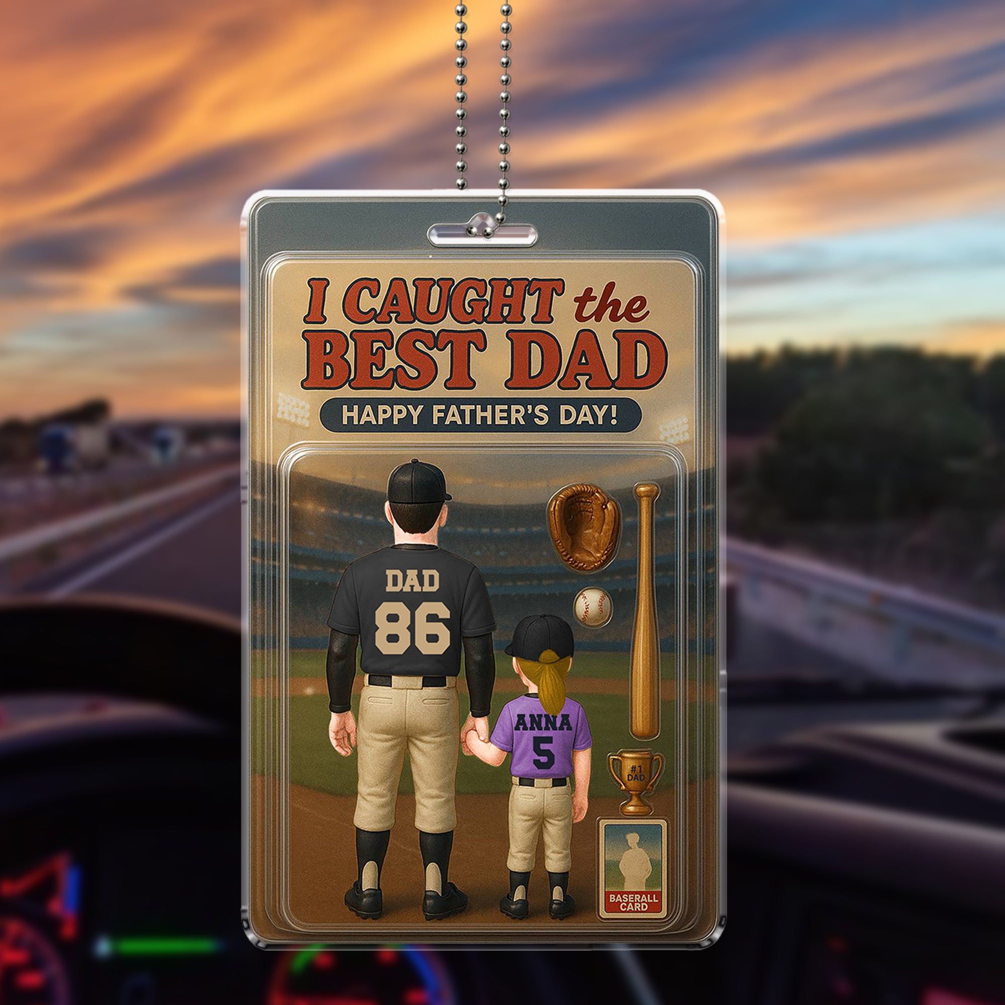 Baseball Dad Car Hanging Ornament - Personalized with Dad & Kid's Name/Number