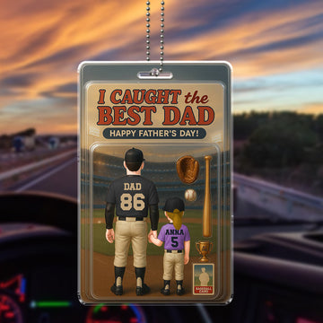 Baseball Dad Car Hanging Ornament - Personalized with Dad & Kid's Name/Number