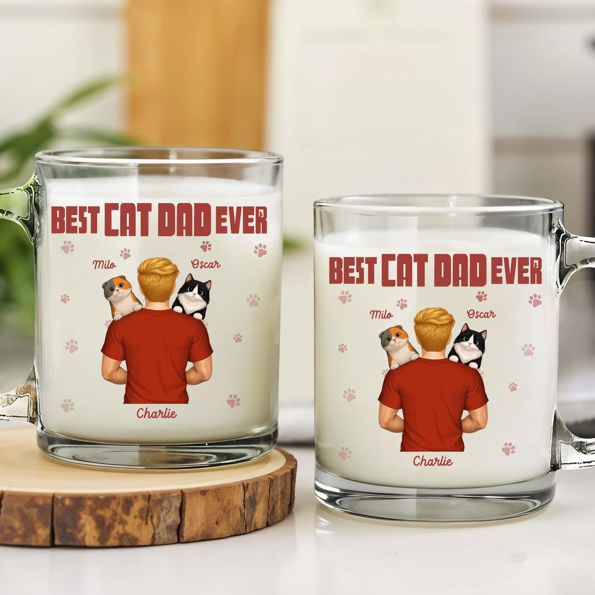 Best Cat Dad Ever Glass Mug: Ideal Father's Day or Birthday Gift for Cat Lovers. Personalize with Names!

