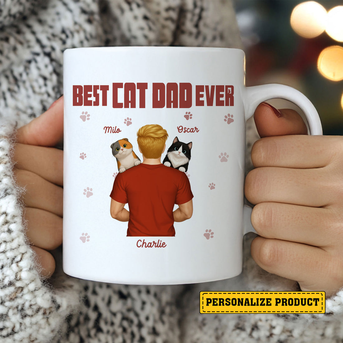 Best Cat Dad Ever Personalized Mug: Ideal Father's Day or Birthday Gift for Cat Lovers. Add His & Cats' Names!
