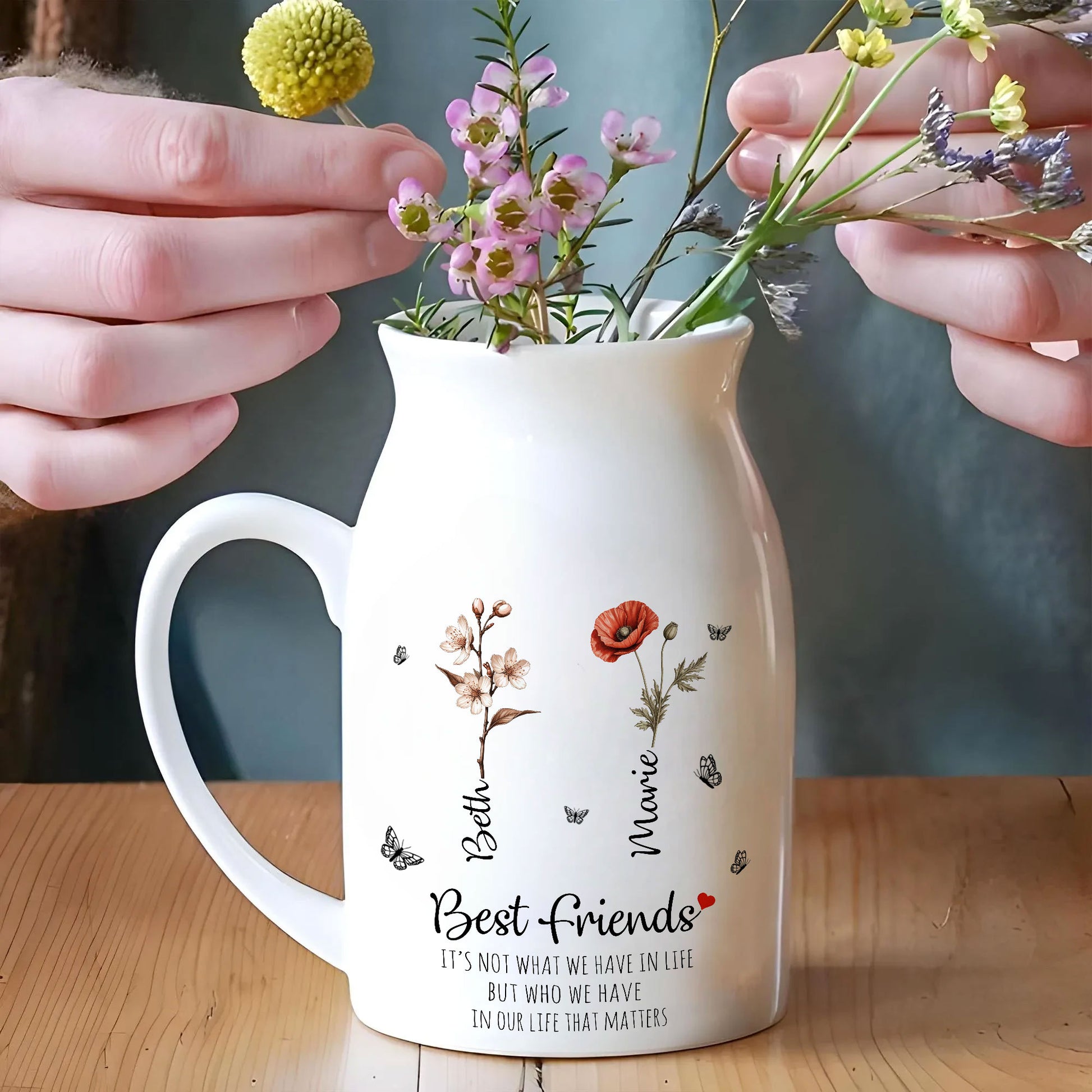 Best Friends It's Not What We Have In Life Birth Flower Personalized Ceramic Vase, Custom Besties Gift, Custom Mother's Day Gift, Personalized Birth Flower Gift With Special Message 
