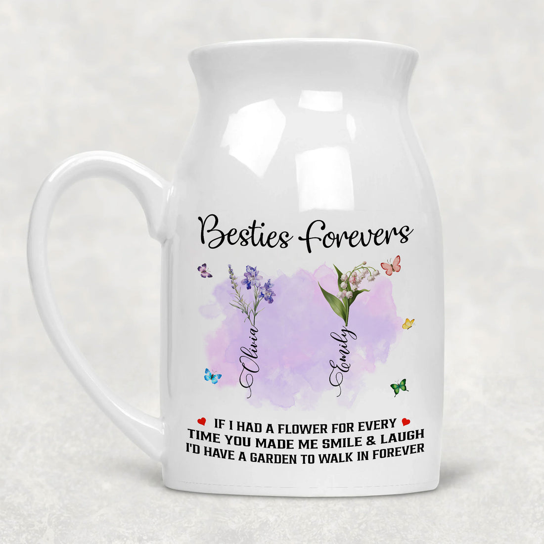 Besties Forever Vase Custom Birth Flower Friendship Keepsake | Personalized Best Friend Gift | Custom Birth Flower Gift For Bessties, Mother's Day Gifts, Birthday Gifts