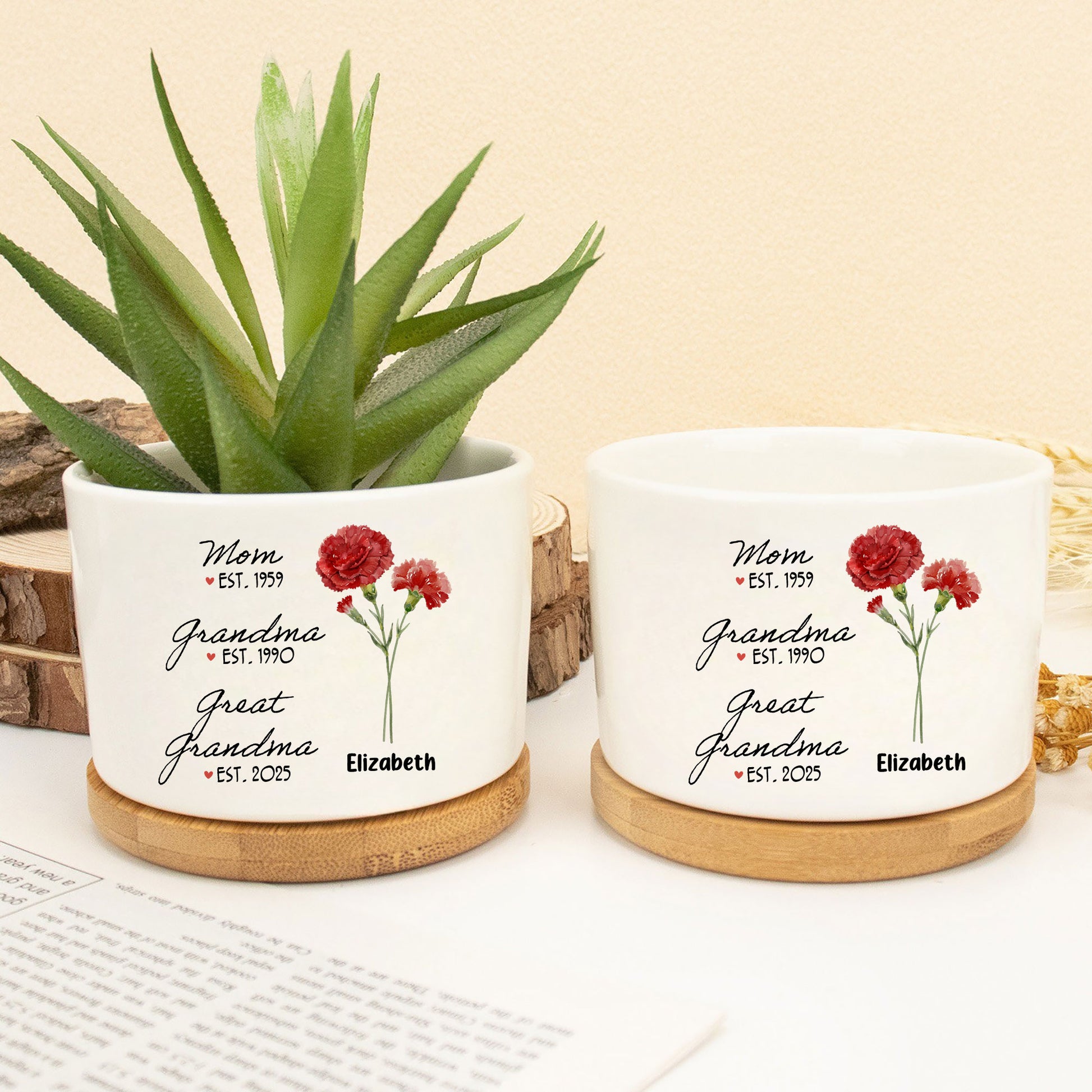 Celebrate Generations of Love with a Personalized Birth Flower Ceramic Plant Pot for Mom, Grandma, and Great Grandma!
