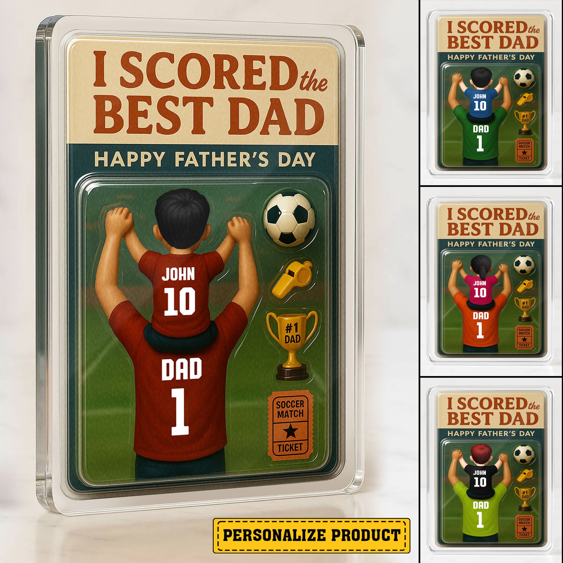 Celebrate Your #1 Dad with This Personalized Soccer-Themed Acrylic Gift – Custom Names & 3D Father’s Day Decor

