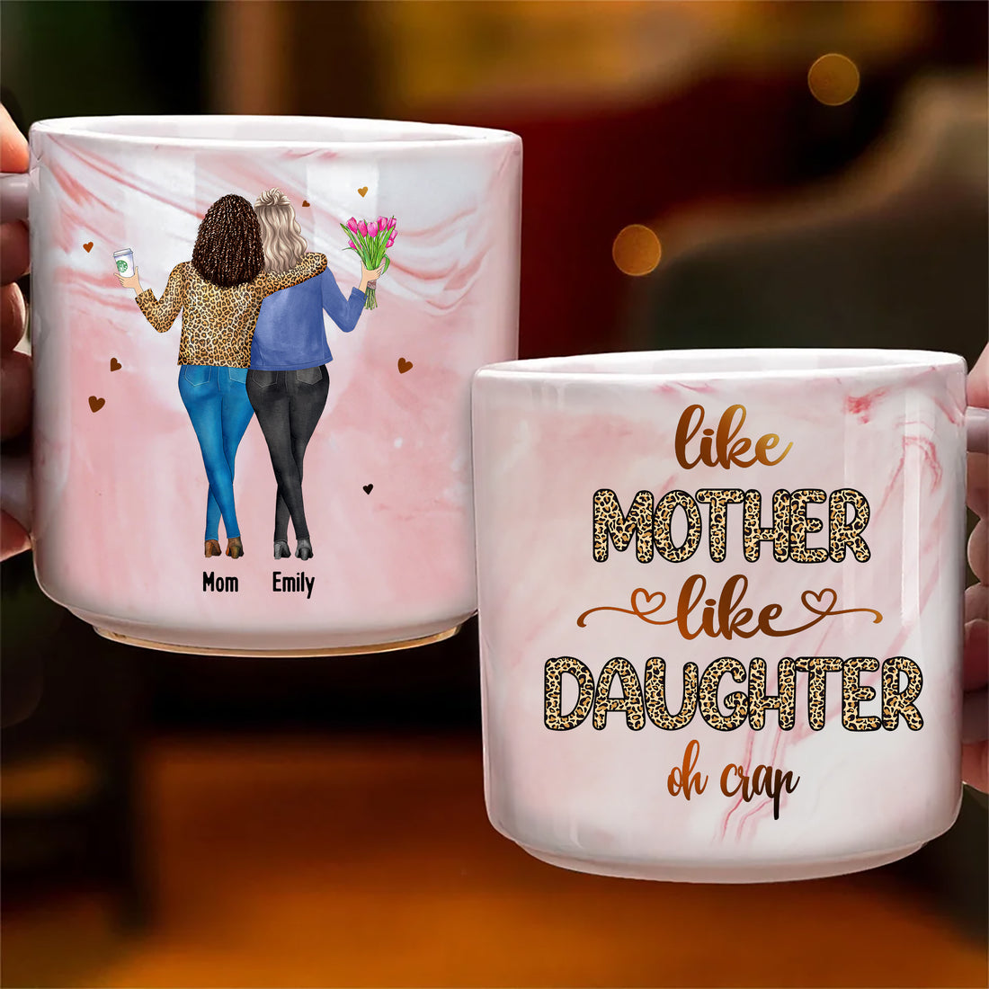 Celebrate Your Bond: Personalized Marble Mug for Moms and Daughters