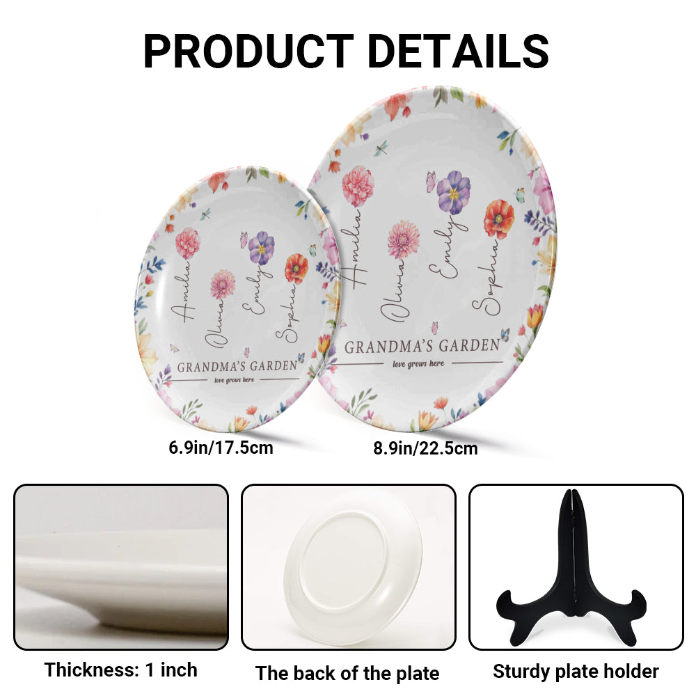 Ceramic Plate: Grandma's Garden, Custom Grandchild's Name, Birth Flower

