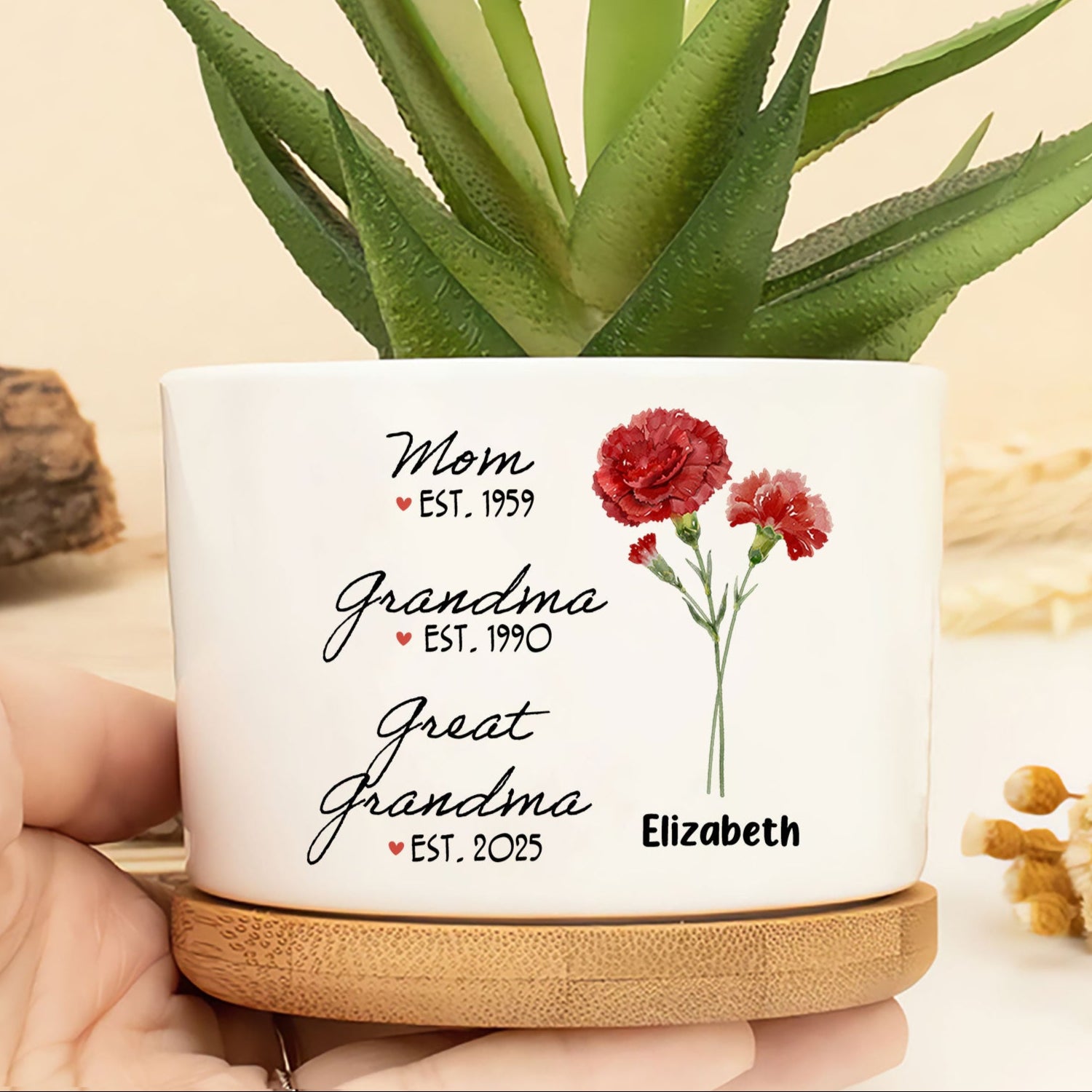 Cherish Family Bonds with a Personalized Birth Flower Pot for Moms, Grandmas, and Great Grandmas!

