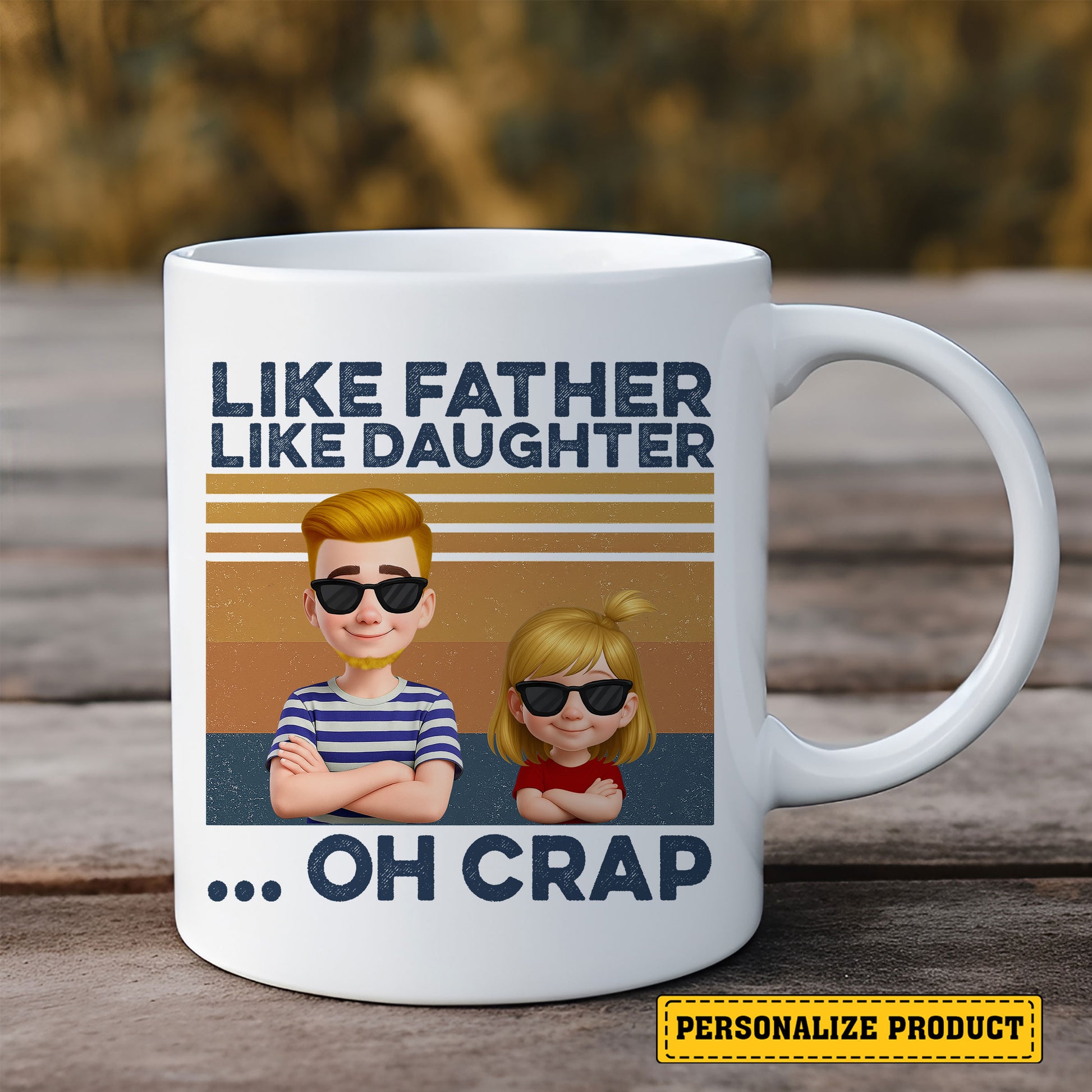 Cool Dad Gift from Daughter – Like Father Like Daughter Mug with Funny Cartoon Design – Customizable Father’s Day Present for Coffee-Loving Dads