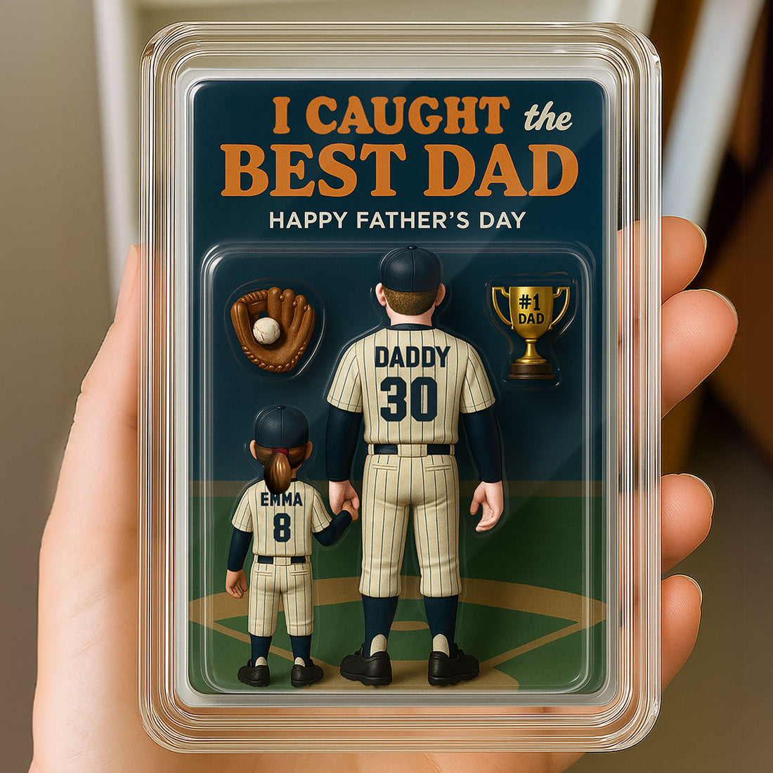 Custom 3D Baseball Acrylic Plaque for Dad – A Heartfelt Father’s Day Gift with Your Name, Jersey & Trophy of Love