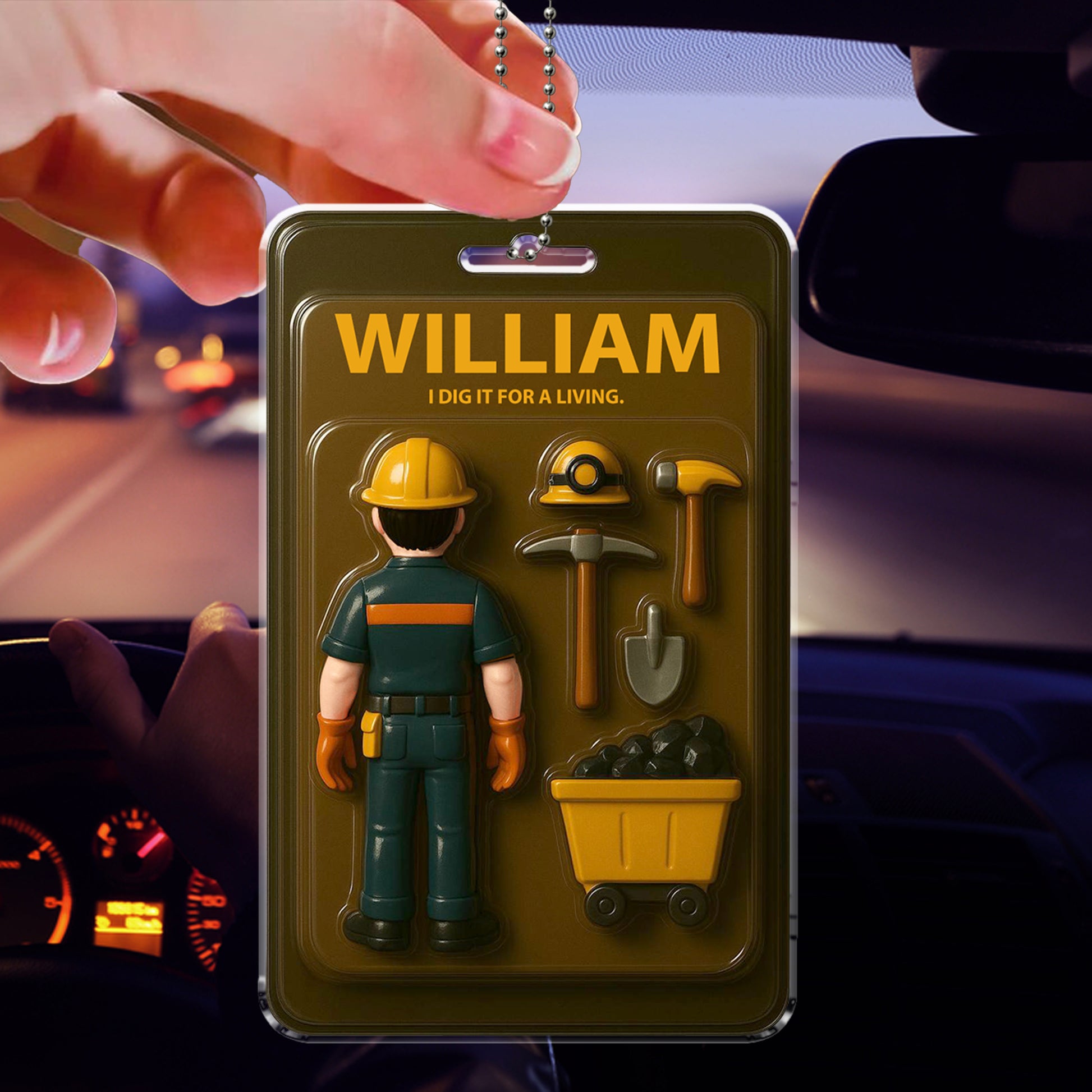 Custom Acrylic Car Ornament for Dad – Funny Miner Father’s Day Gift for Men in Mining, Coal, or Excavation Work