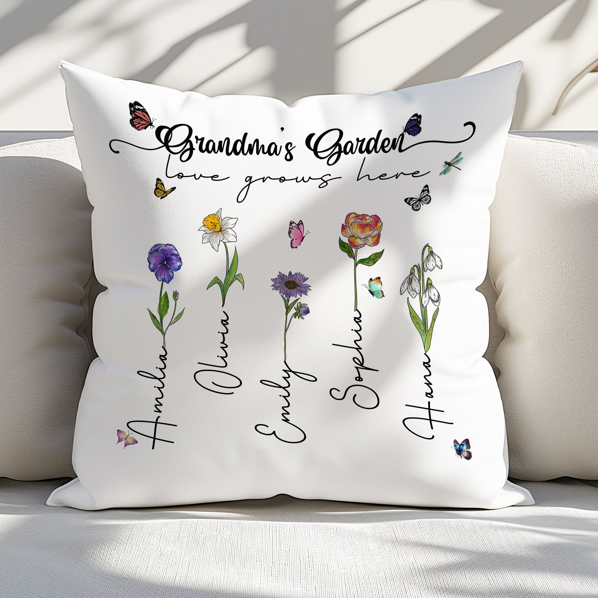 Custom Birth Flower Pillow For Grandma's Garden - Birthday Gift