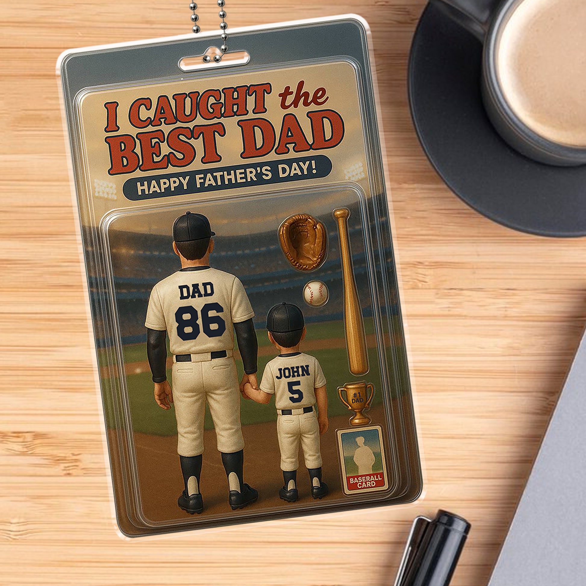 Custom Car Ornament for Dad - Baseball Theme "Best Dad" Gift