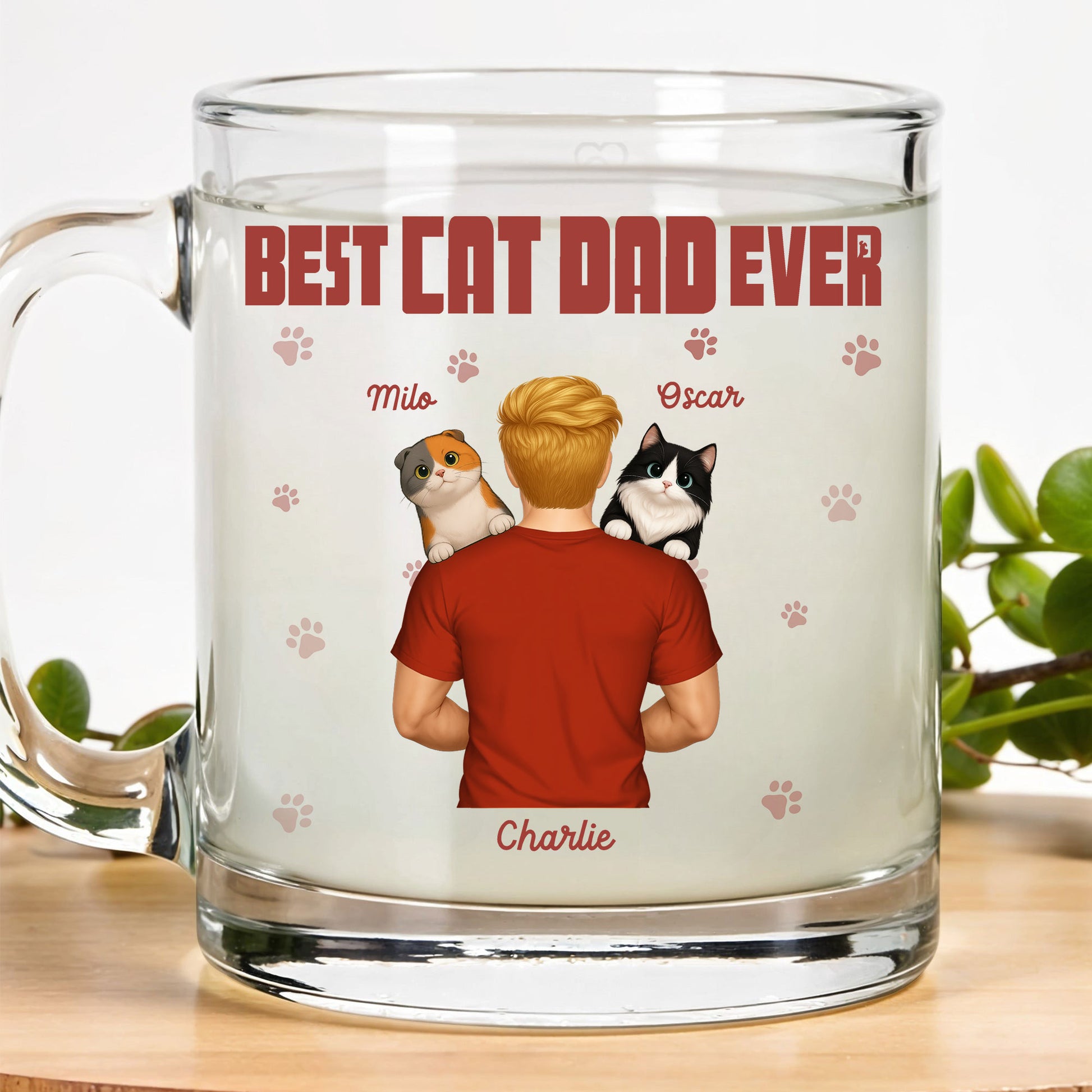 Custom Cat Dad Glass Mug: Personalize with Owner & Pet Names! A Unique & Elegant Keepsake Gift for Any Cat Lover