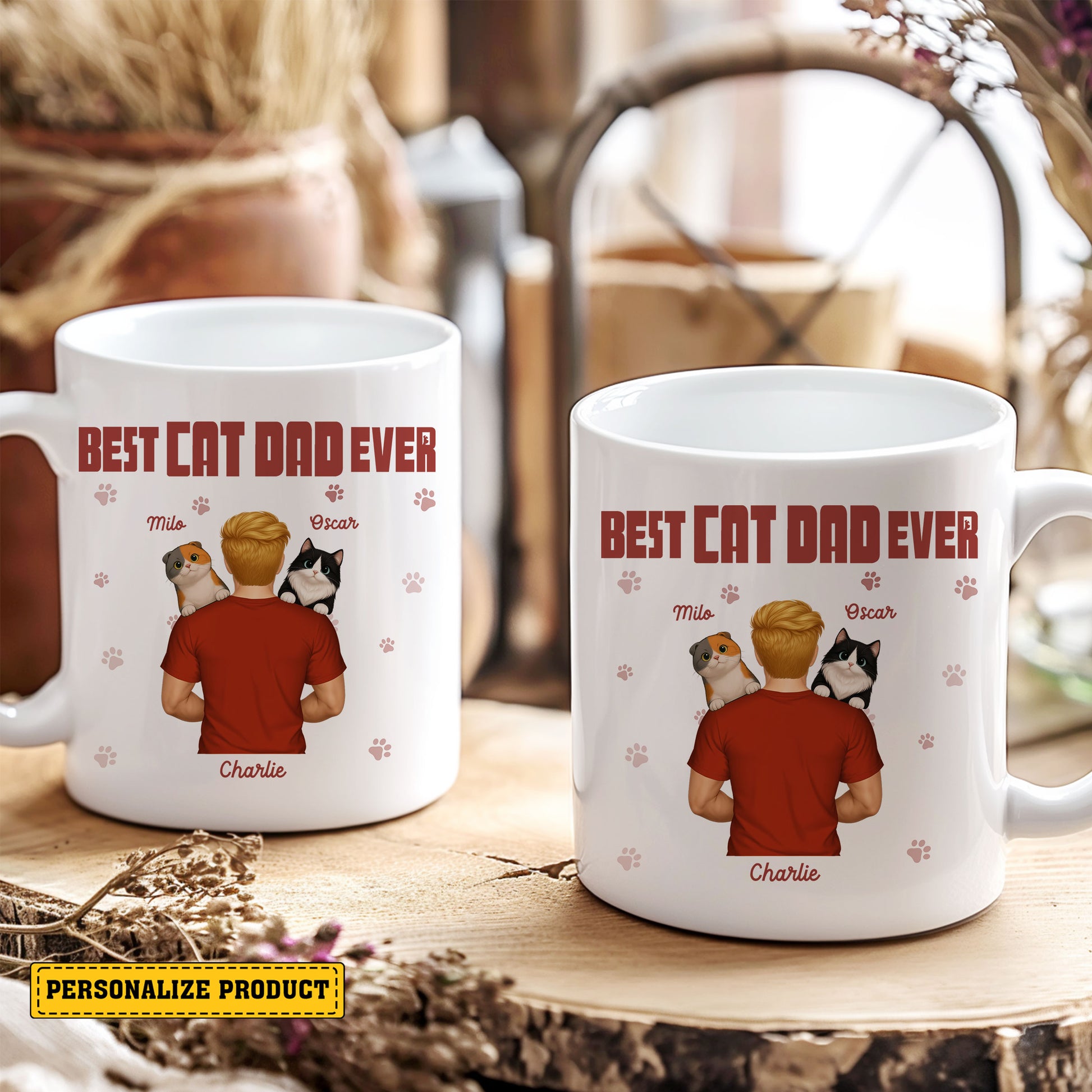 Custom Cat Dad Mug: Personalize with Owner & Pet Names! A Truly Unique and Heartfelt Gift for Any Cat Lover
