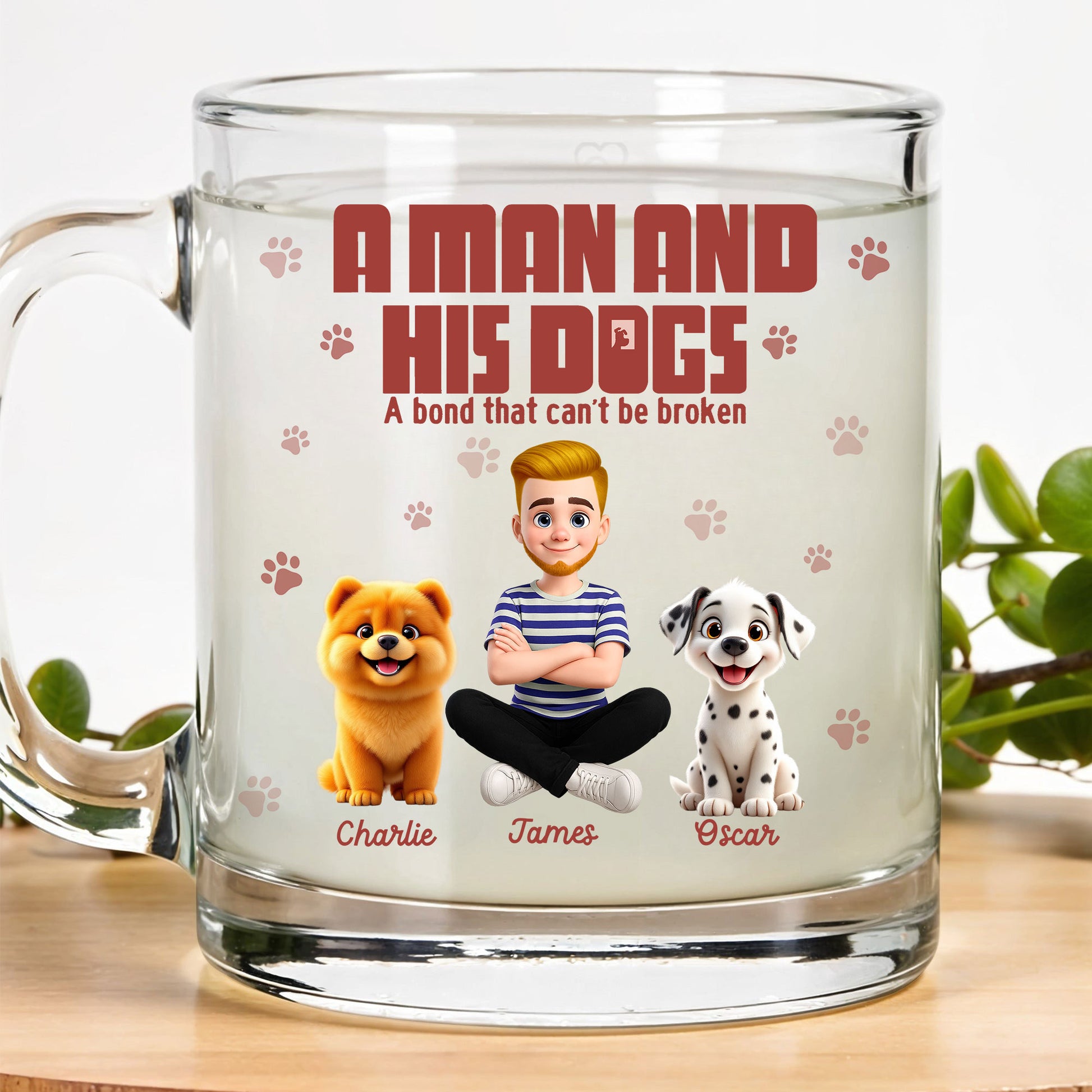 Custom Dog Dad Glass Mug: Personalize with Man & Dog's Names! "A Man and His Dog" Themed Keepsake for Him