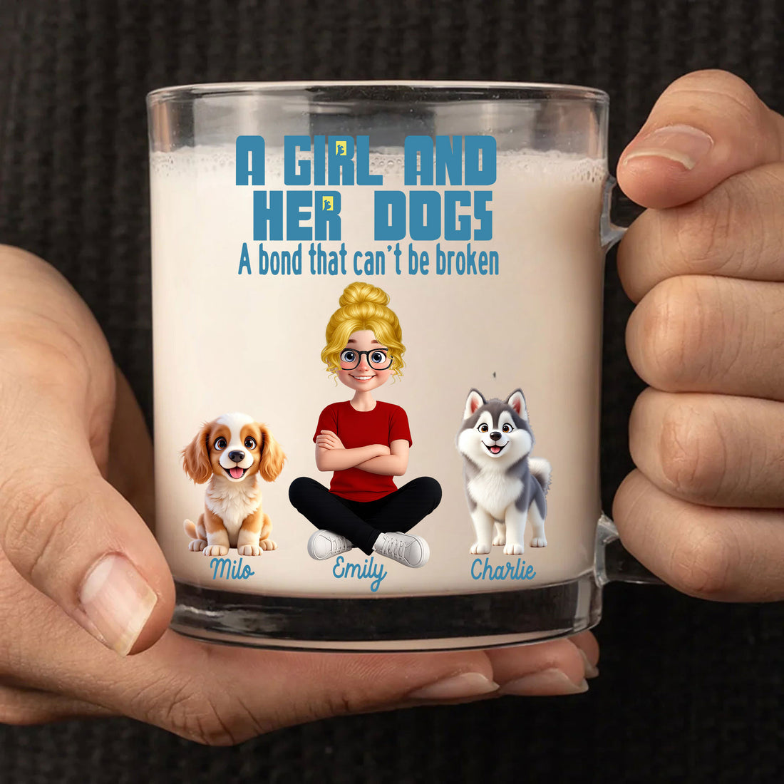 A Girl and Her Dogs - Personalized Girl and Her Dogs Coffee Glass Mug - Custom Gift for Dog Lovers