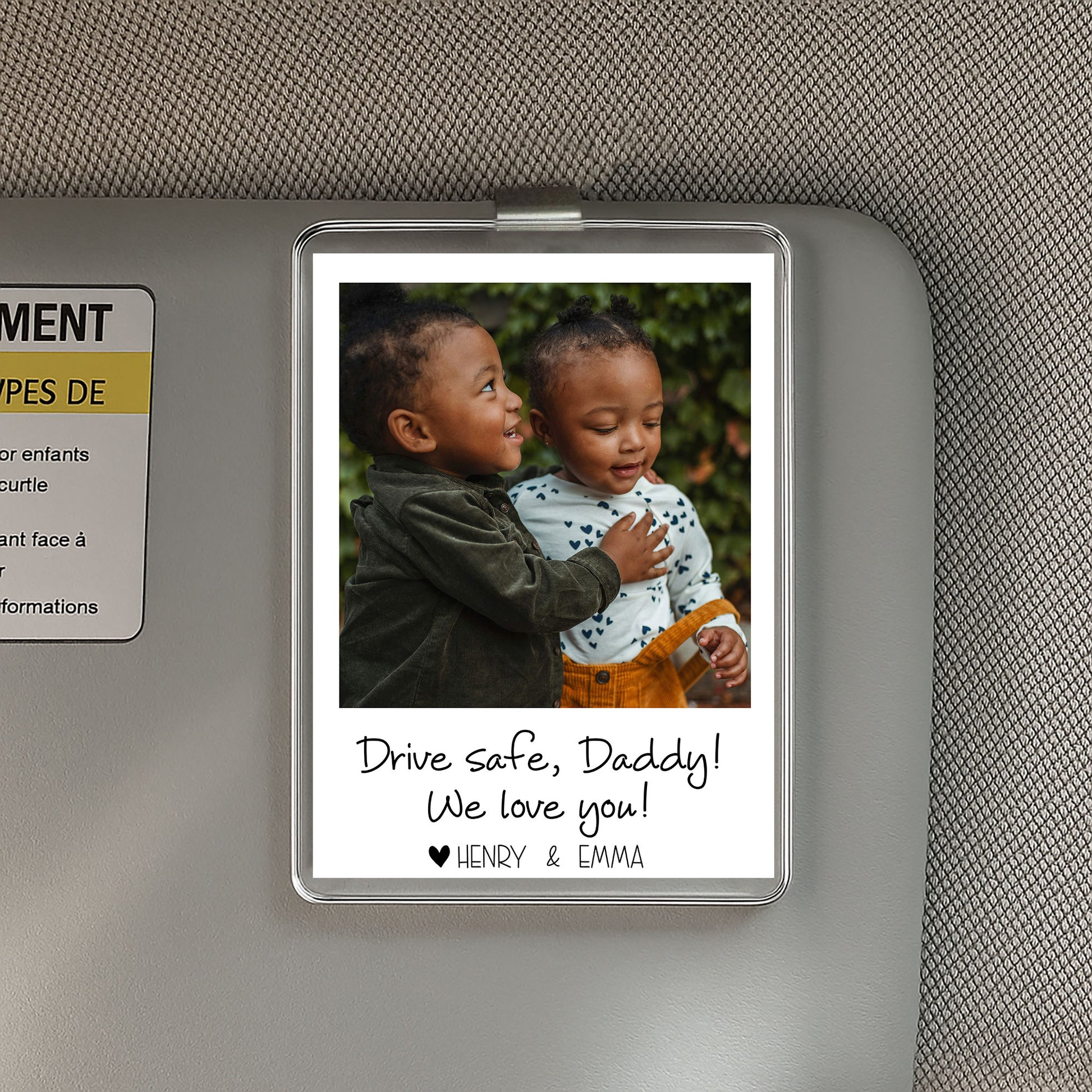 Custom Drive Safe Daddy Visor Ornament – Personalized Photo Car Gift from Children – Father’s Day Acrylic Keepsake with Heartfelt Messages

