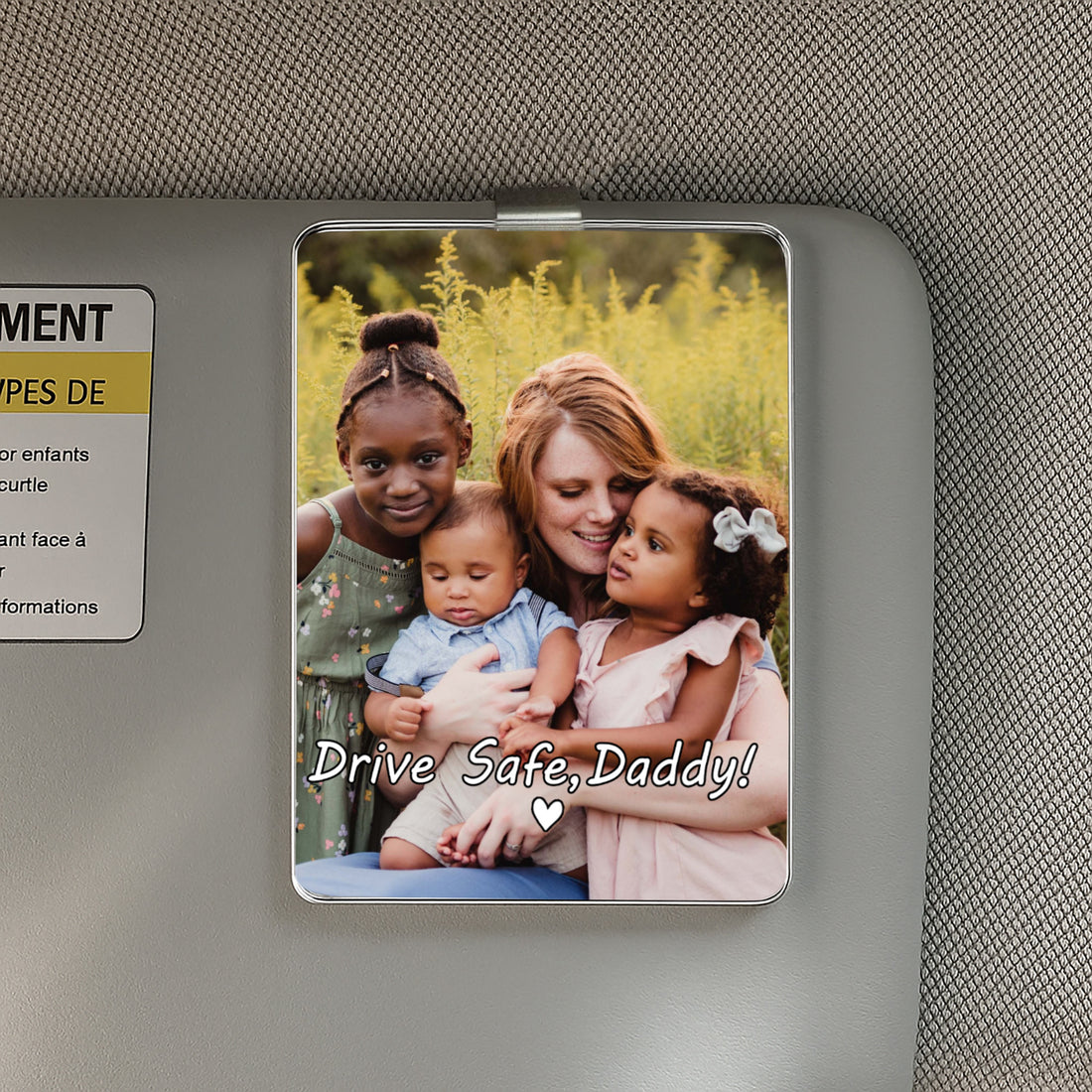 Drive Safe Daddy Personalized Car Visor Clip with Family Photo – Custom Acrylic Father’s Day 2025 Gift for Dad from Kids – Car Accessory Keepsake