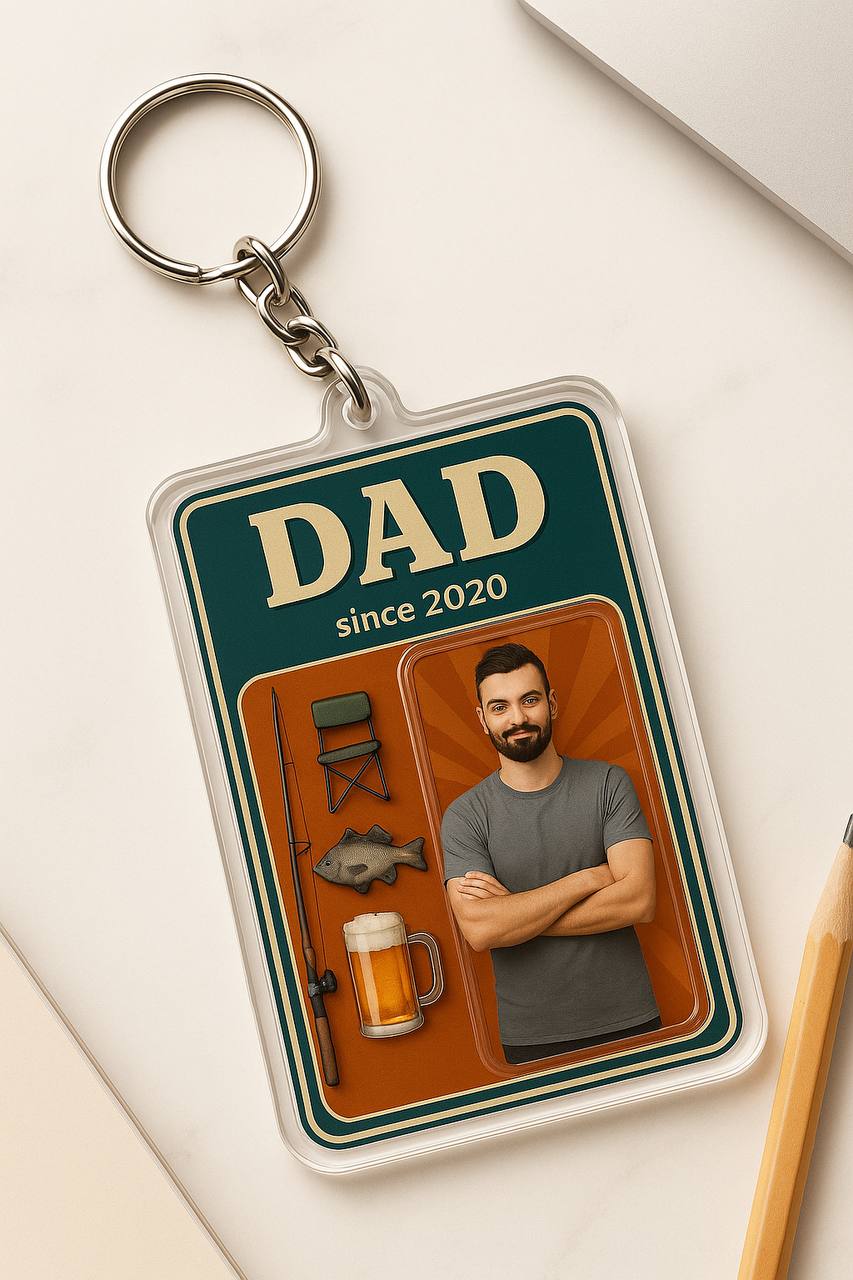 Personalized "Dad Since " Photo Keychain Gift