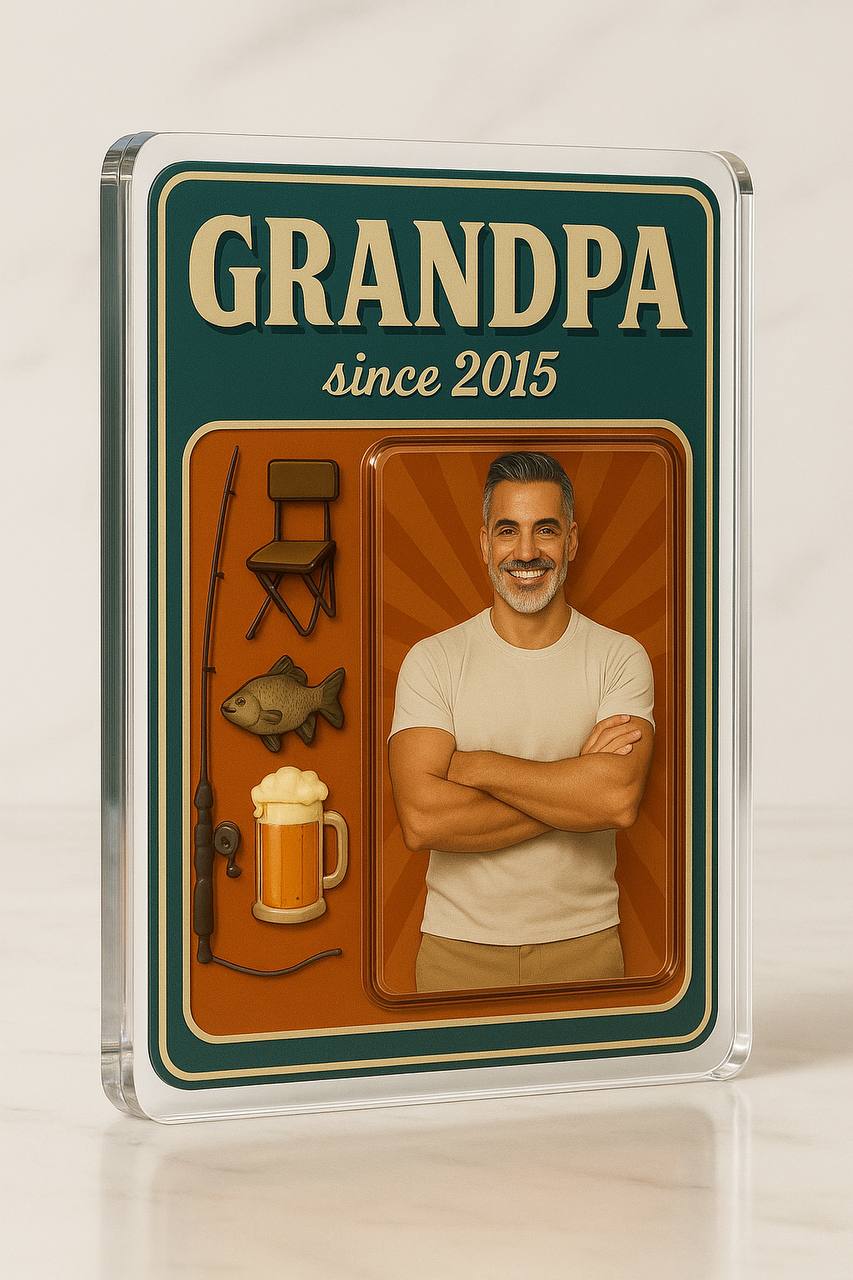 Custom Father's Day Gift for Fishing Grandpa Decor Acrylic Plaque - Custom Photo Acrylic Desk Decor