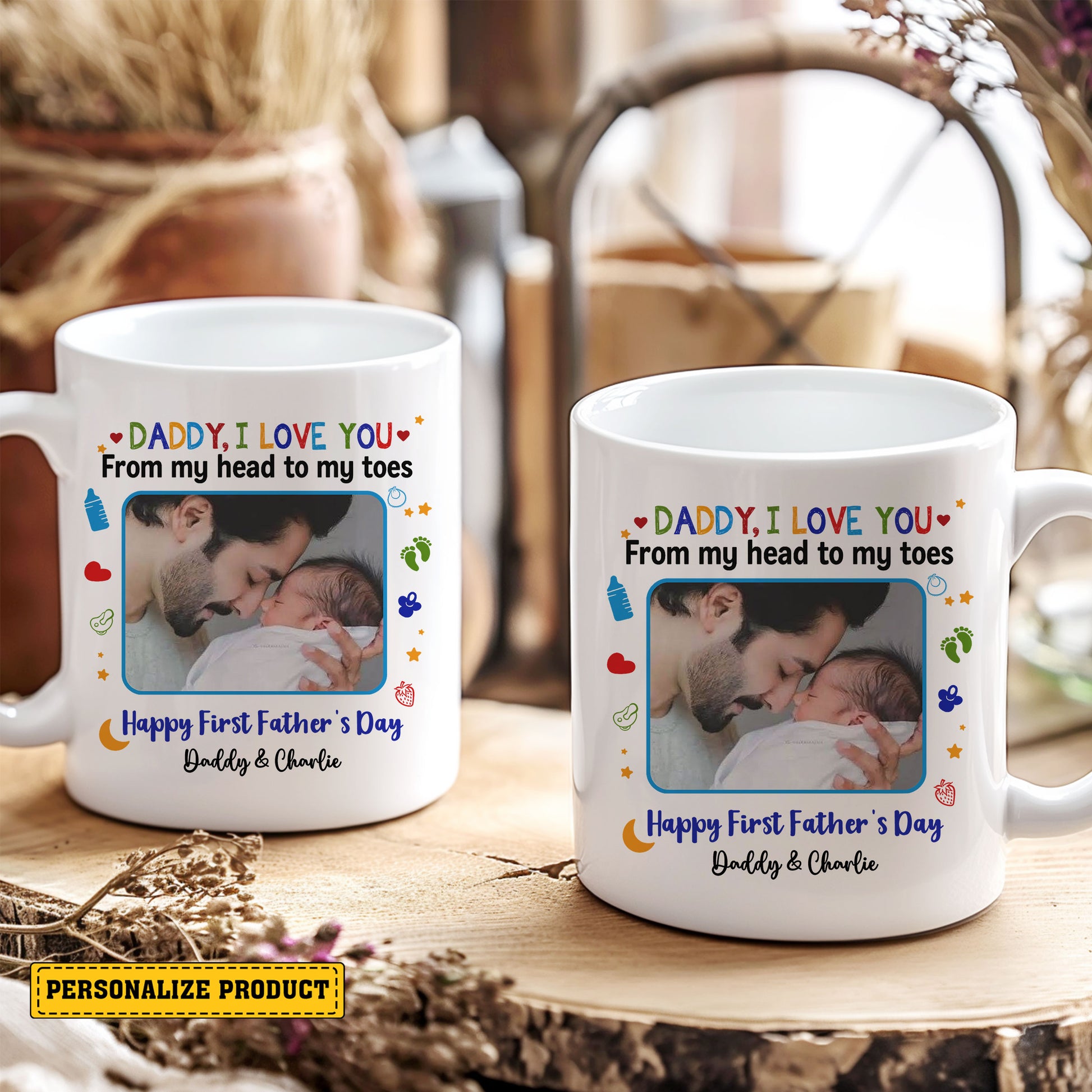 Custom Father’s Day Mug for First-Time Dads – Personalized New Dad Life Gift with Baby’s Name and Photo – Perfect Ceramic Coffee Cup Keepsake from Son or Daughter

