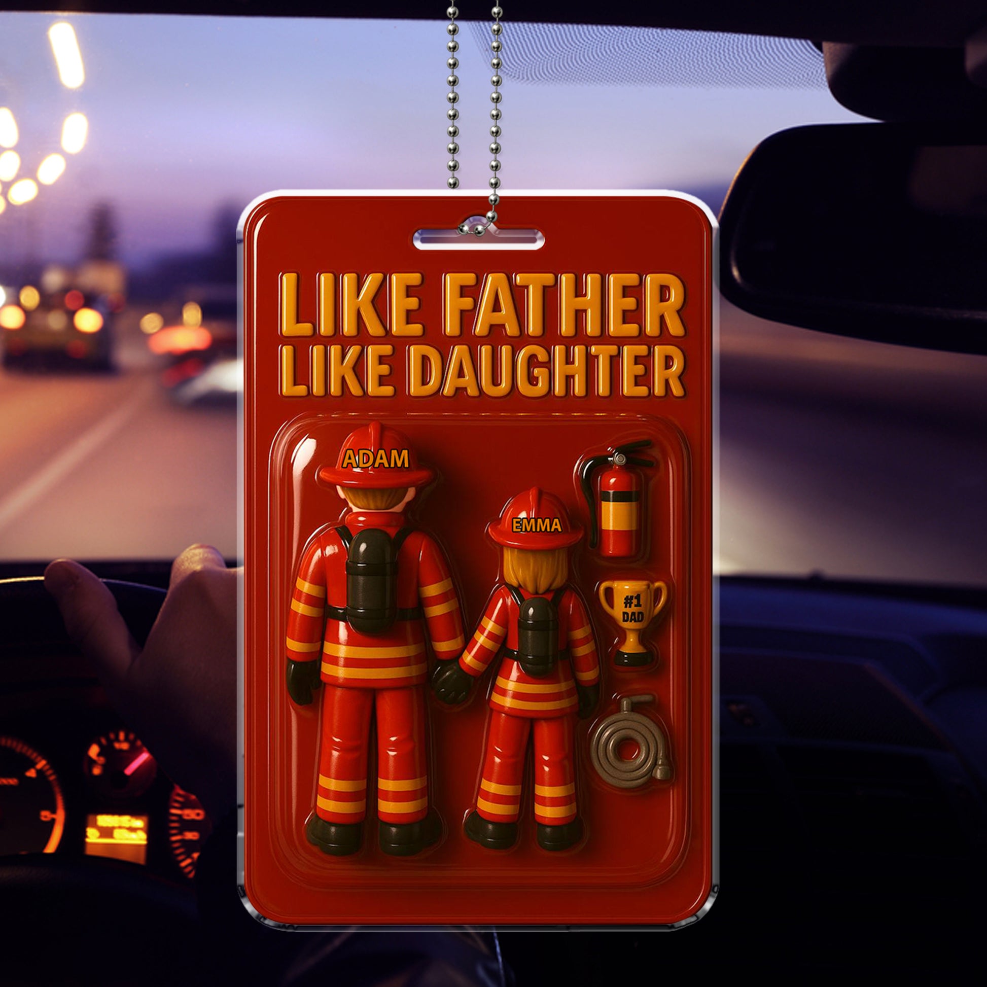 Custom Firefighter Father Daughter Car Hanging Decor - Personalized Gift