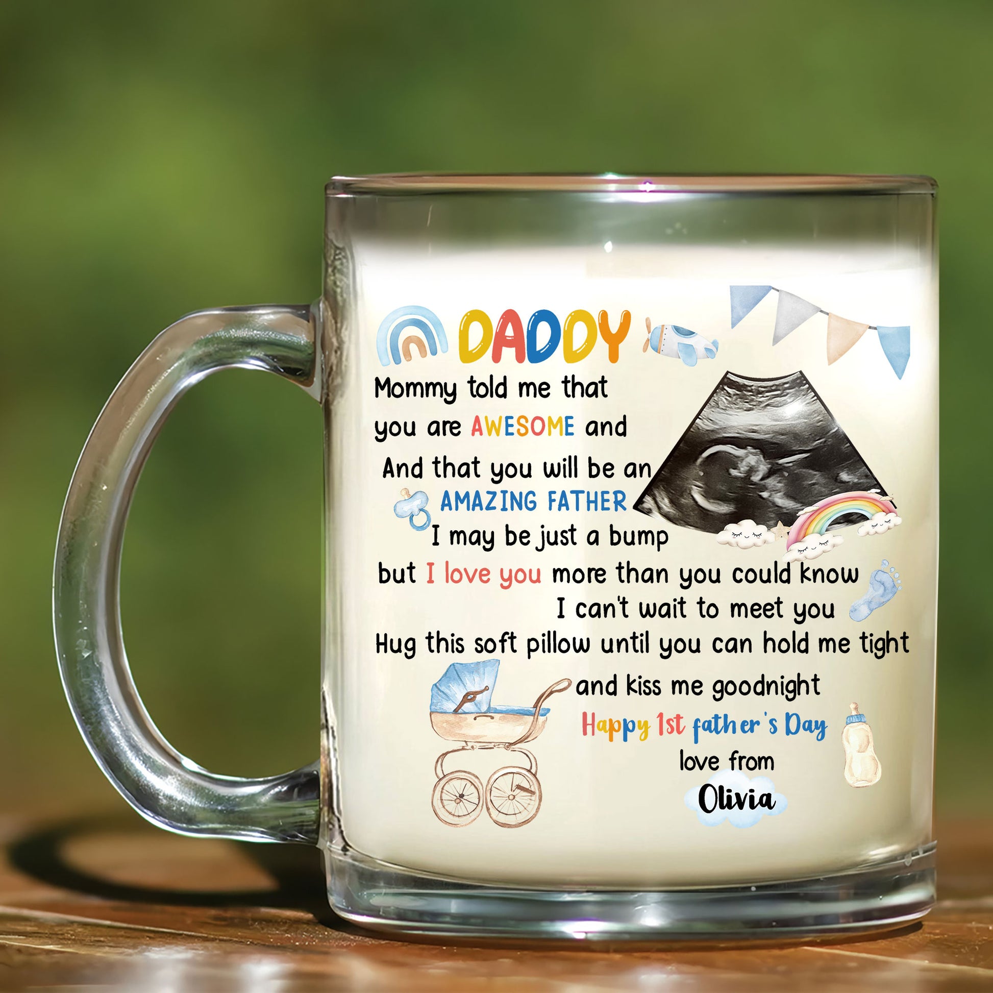 Custom First Father’s Day Mug – From Baby Bump to Amazing Daddy – Ultrasound Gift Idea to Celebrate the Start of Dad Life