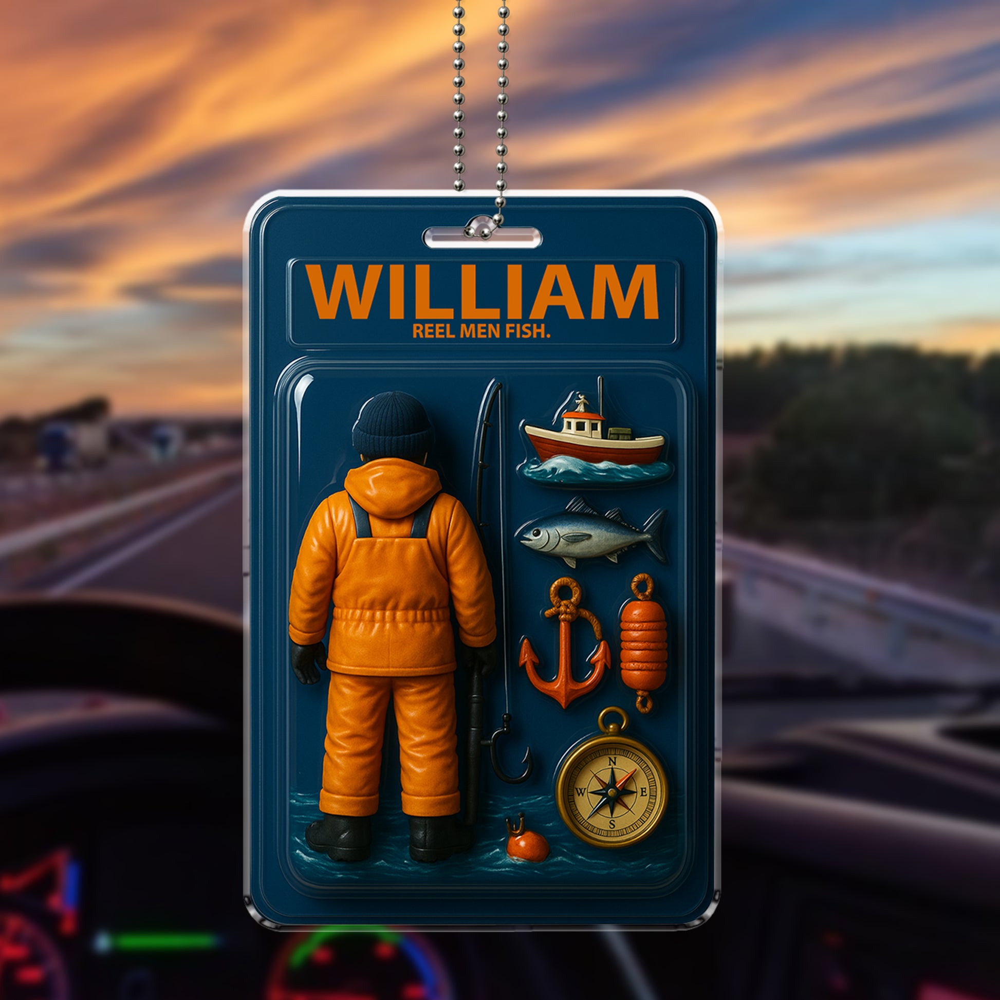 Custom Fisherman "Reel Men Fish" Car Hanging Decor - Personalized Fishing Gift