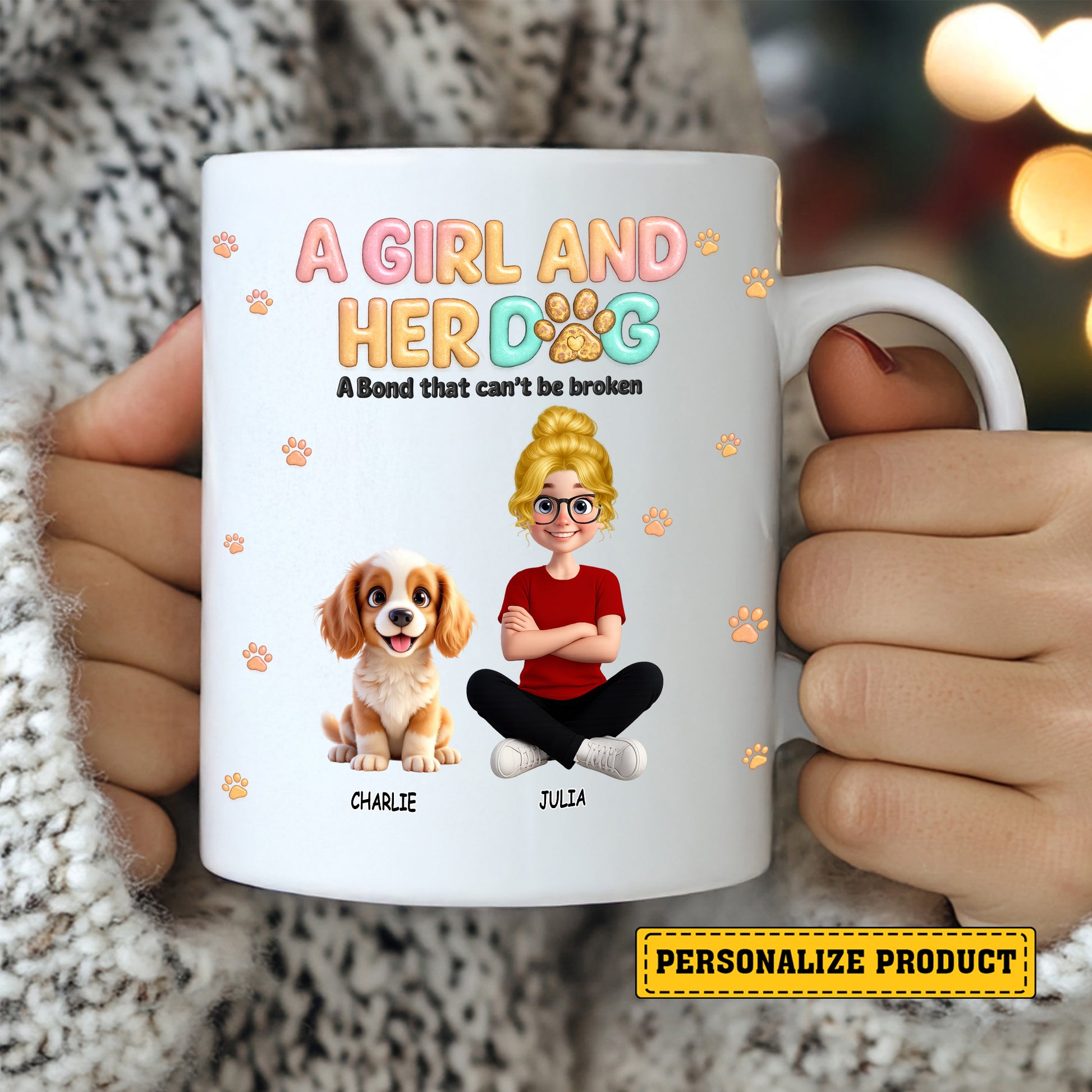 Custom Girl and Her Dog Mug - Personalized Owner & Pet Names Gift
