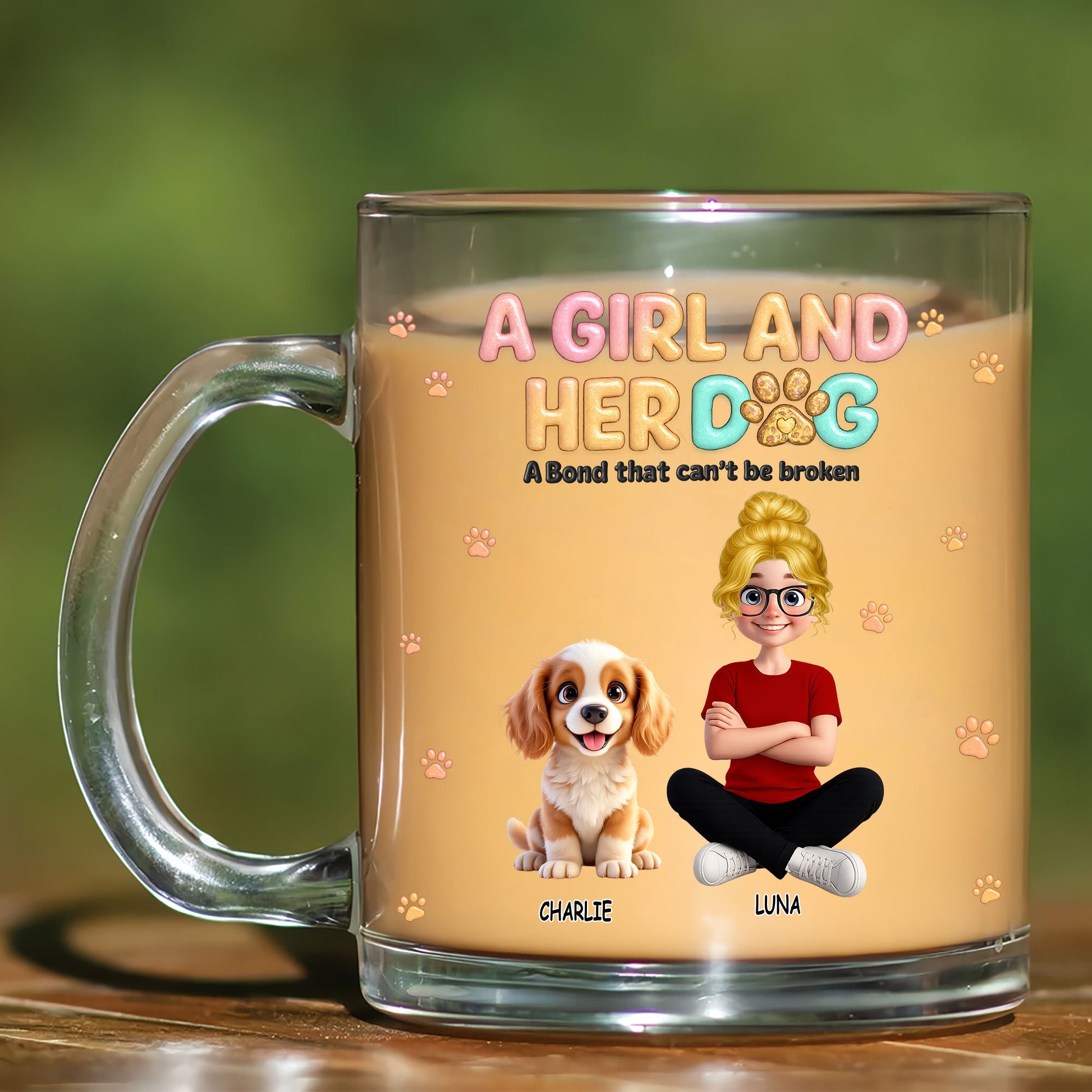 Custom Glass Coffee Mug - Personalized Girl & Dog Design
