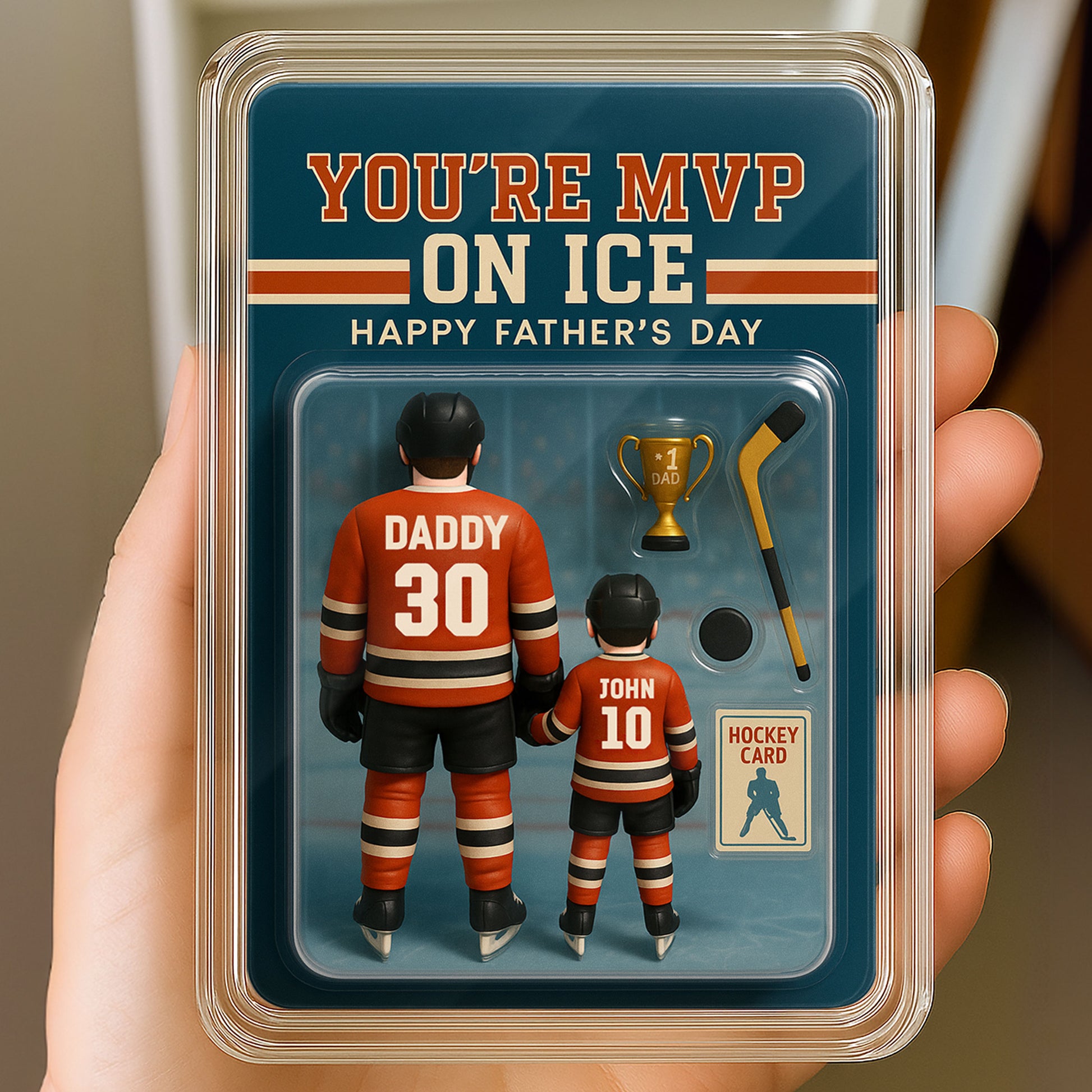 Custom Hockey Father’s Day Gift – 3D Acrylic Plaque with Dad and Son Names and Jerseys – Unique Hockey Desk Display