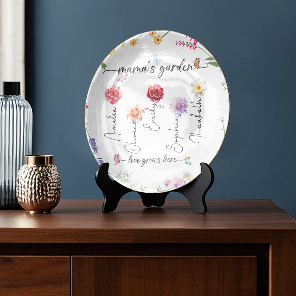 Custom Mama's Garden Plate: Personalized with Kid's Name and Birth Flower

