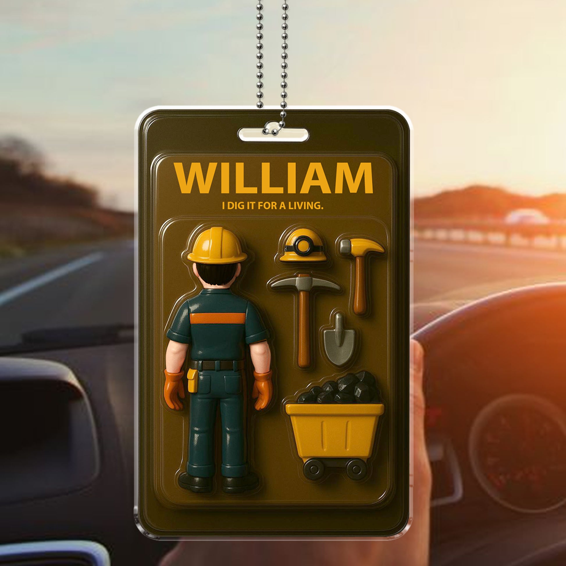 Custom Miner Dad Acrylic Ornament – Unique Father’s Day Gift for Dads in Mining Industry – Personalized Car Rearview Accessory

