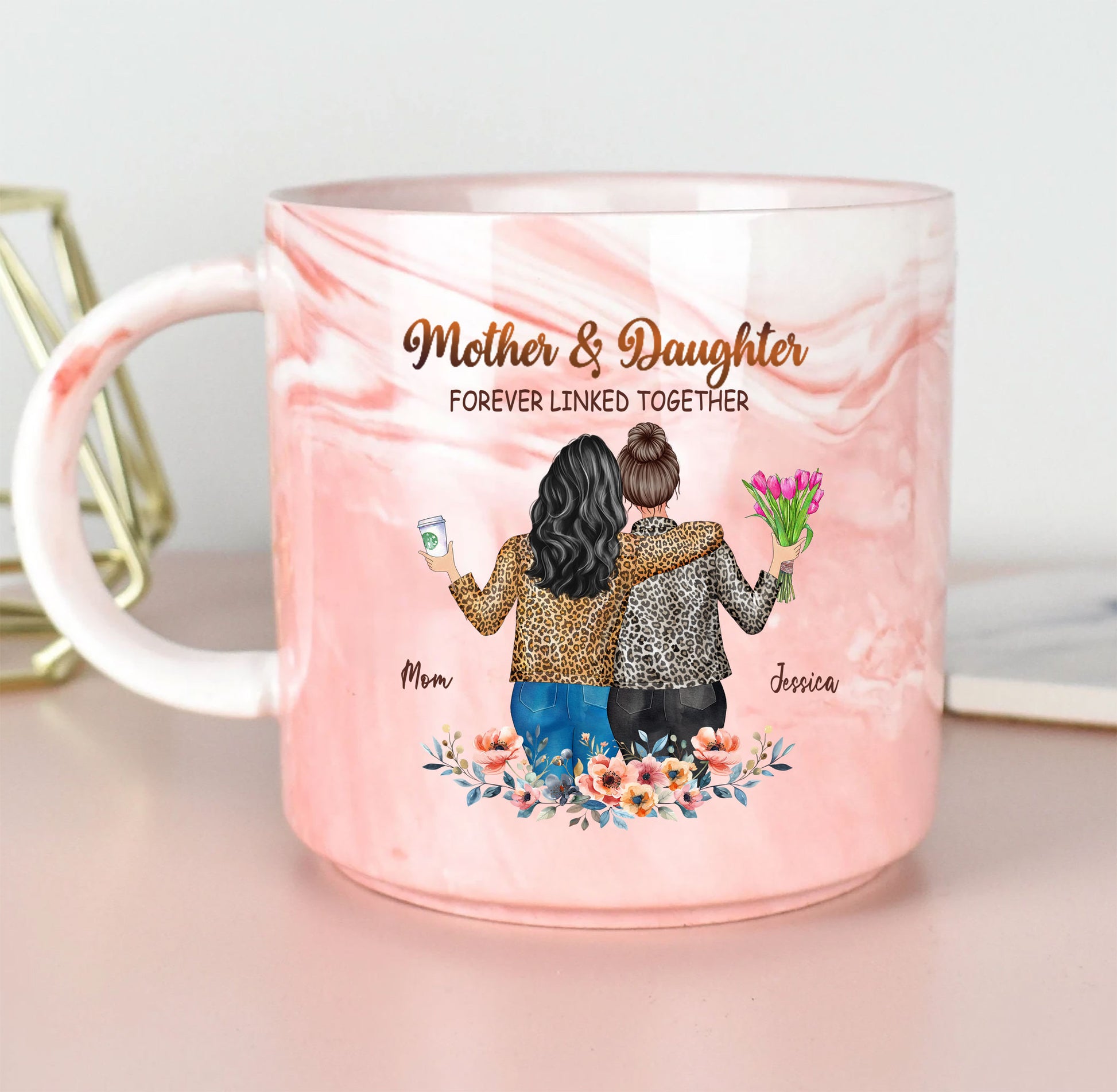Custom Mother Daughter Mug Linked Together with Quote

