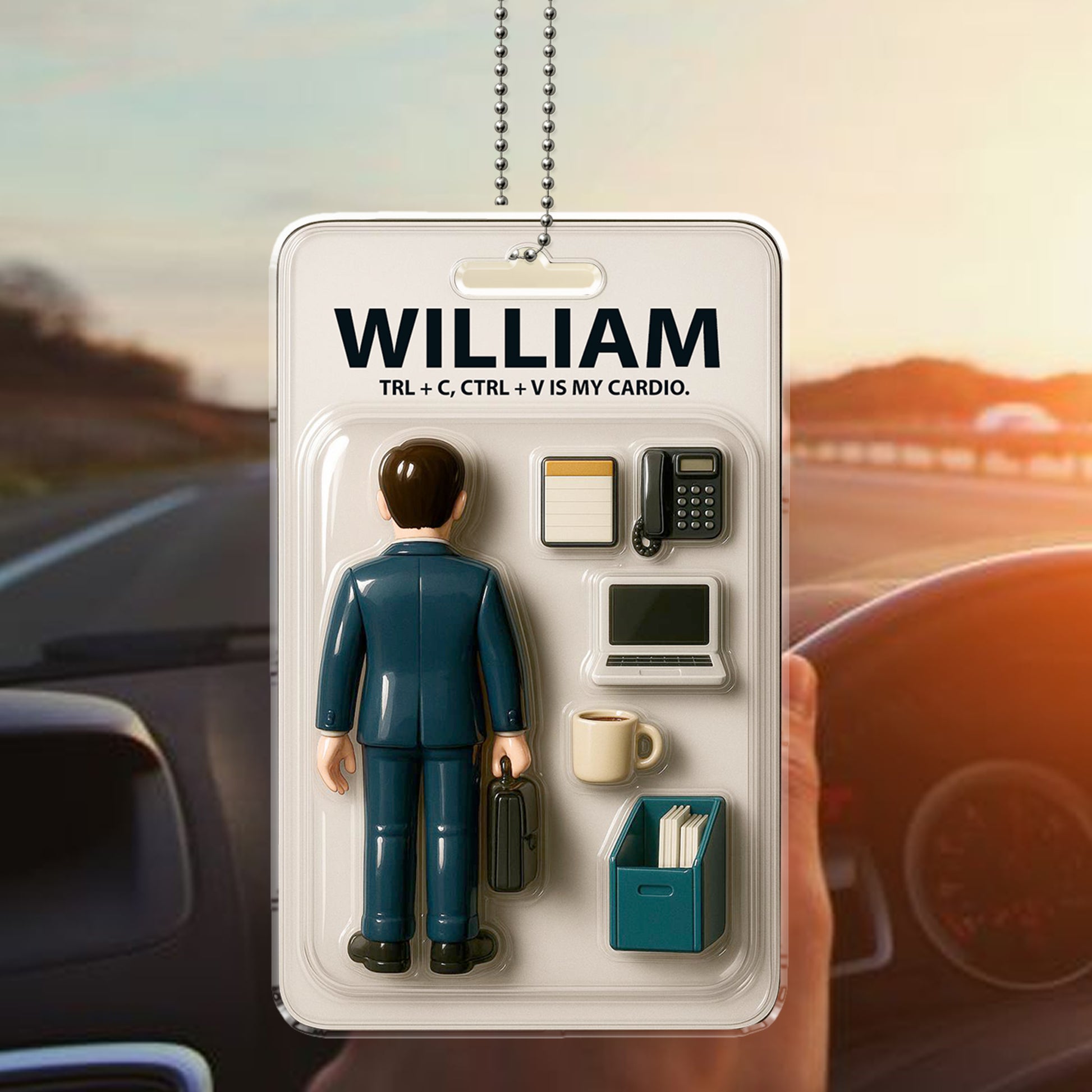 Custom Name Acrylic Car Ornament for Dad – Funny Office Worker-Themed Father’s Day Gift for Paper-Pushing Pros and Desk Dads

