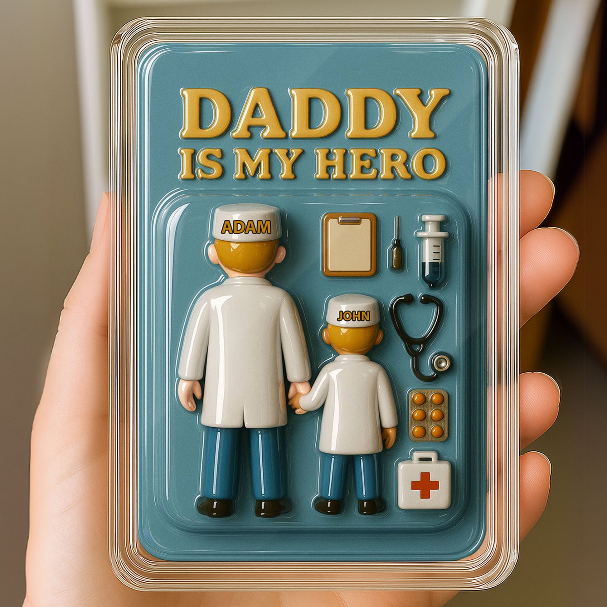 Custom Name Doctor Father & Son Father's Day Gift - 3D "Daddy Is My Hero" Plaque Decor