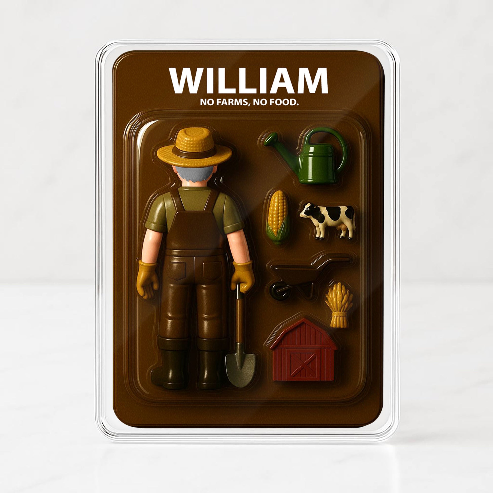 Custom Name Farmer Dad Father's Day Gift - 3D "No Farms, No Food" Action Figure Plaque Decor