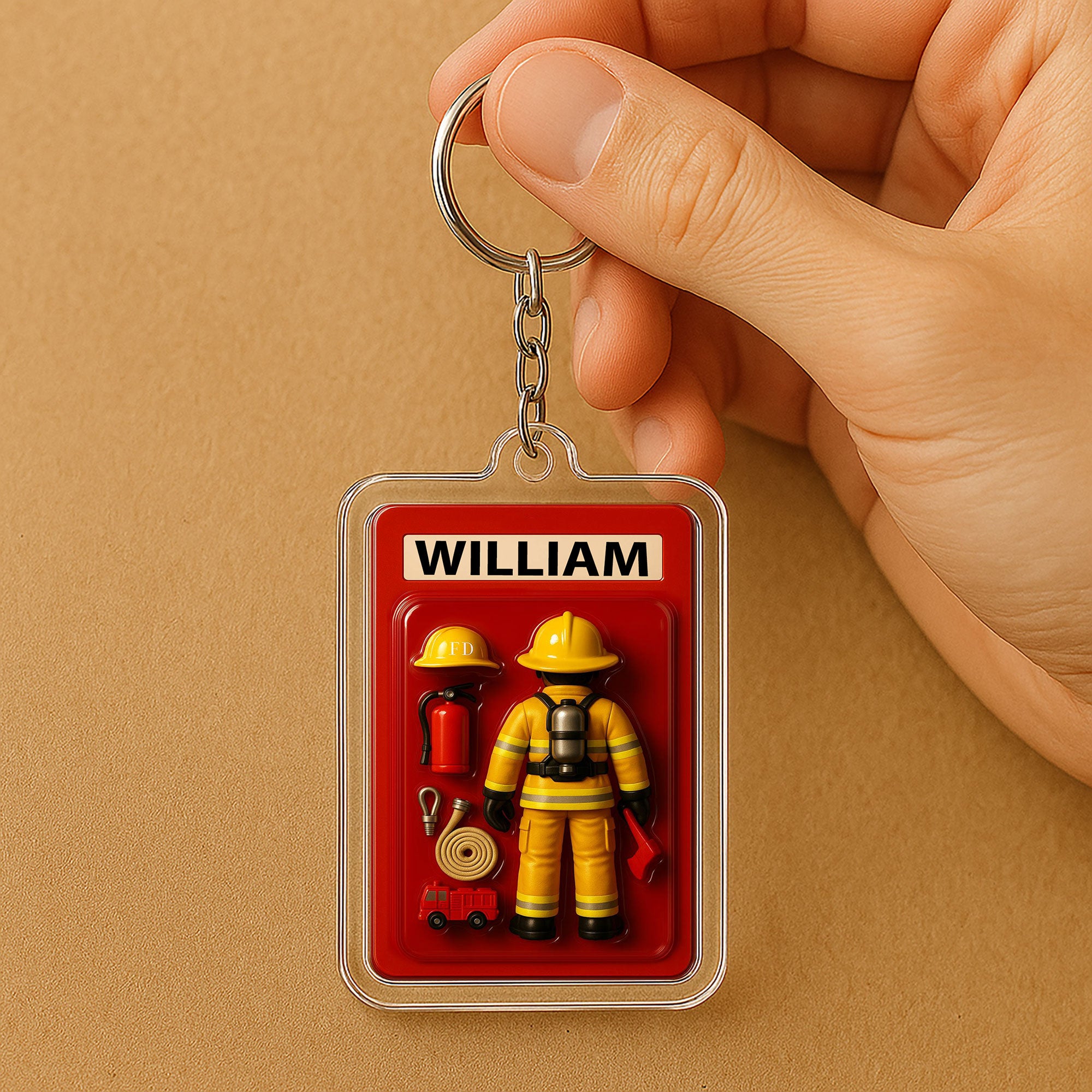 Custom Name Firefighter Father's Day Gift - 3D Action Figure Keychain