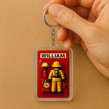 Custom Name Firefighter Father's Day Gift - 3D Action Figure Keychain