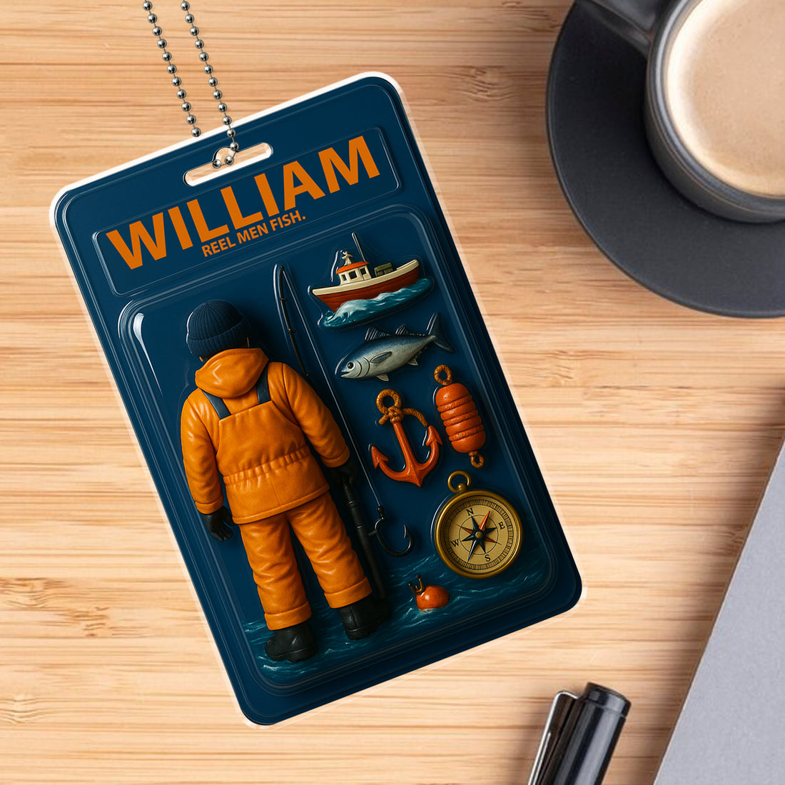 Personalized Fisherman Car Hanging Ornament - Custom Name "Reel Men Fish"