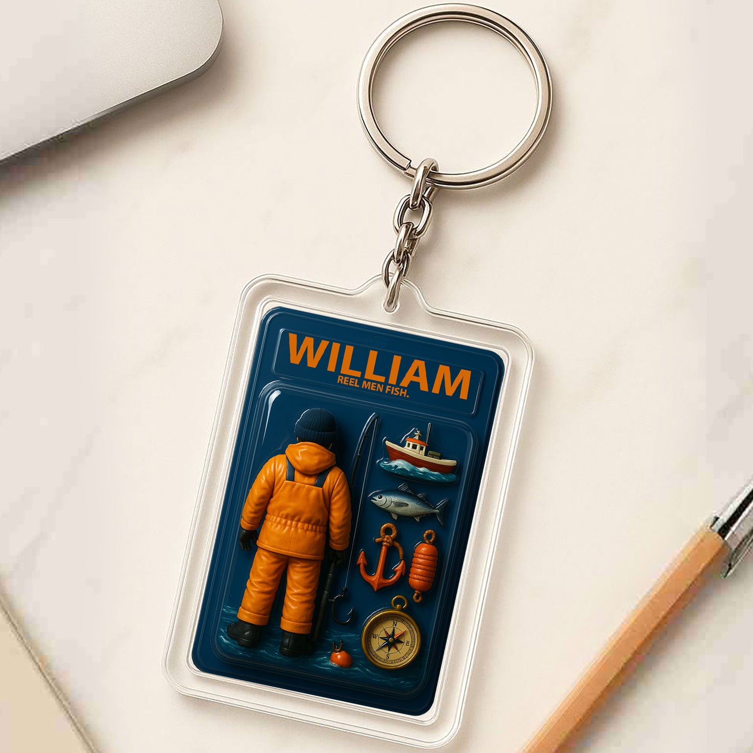 Custom Name Fishing Dad Father's Day Gift - 3D "Reel Men Fish" Action Figure Keychain