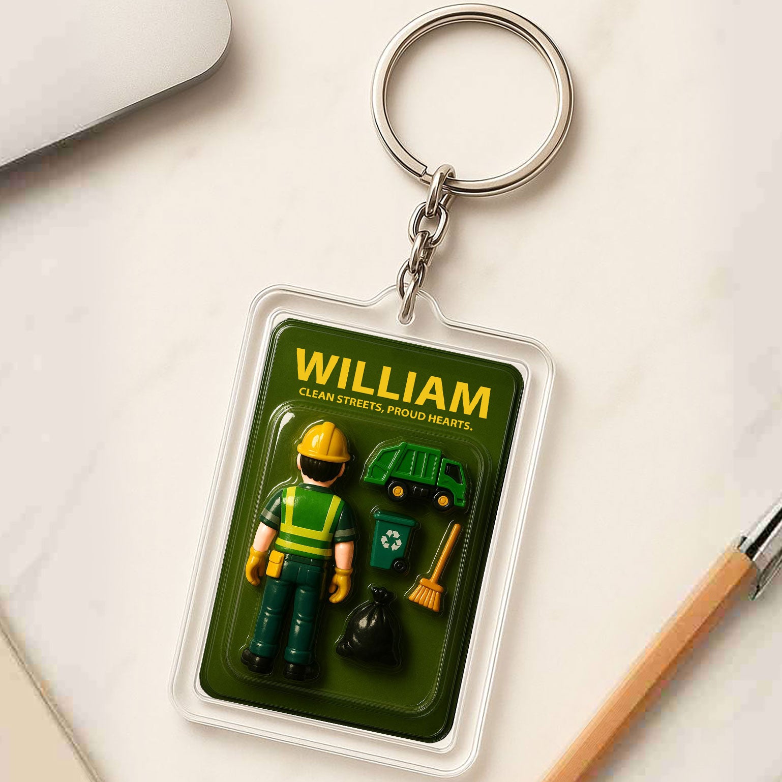 Custom Name Garbage Man Father's Day Gift - 3D "Clean Streets" Keychain