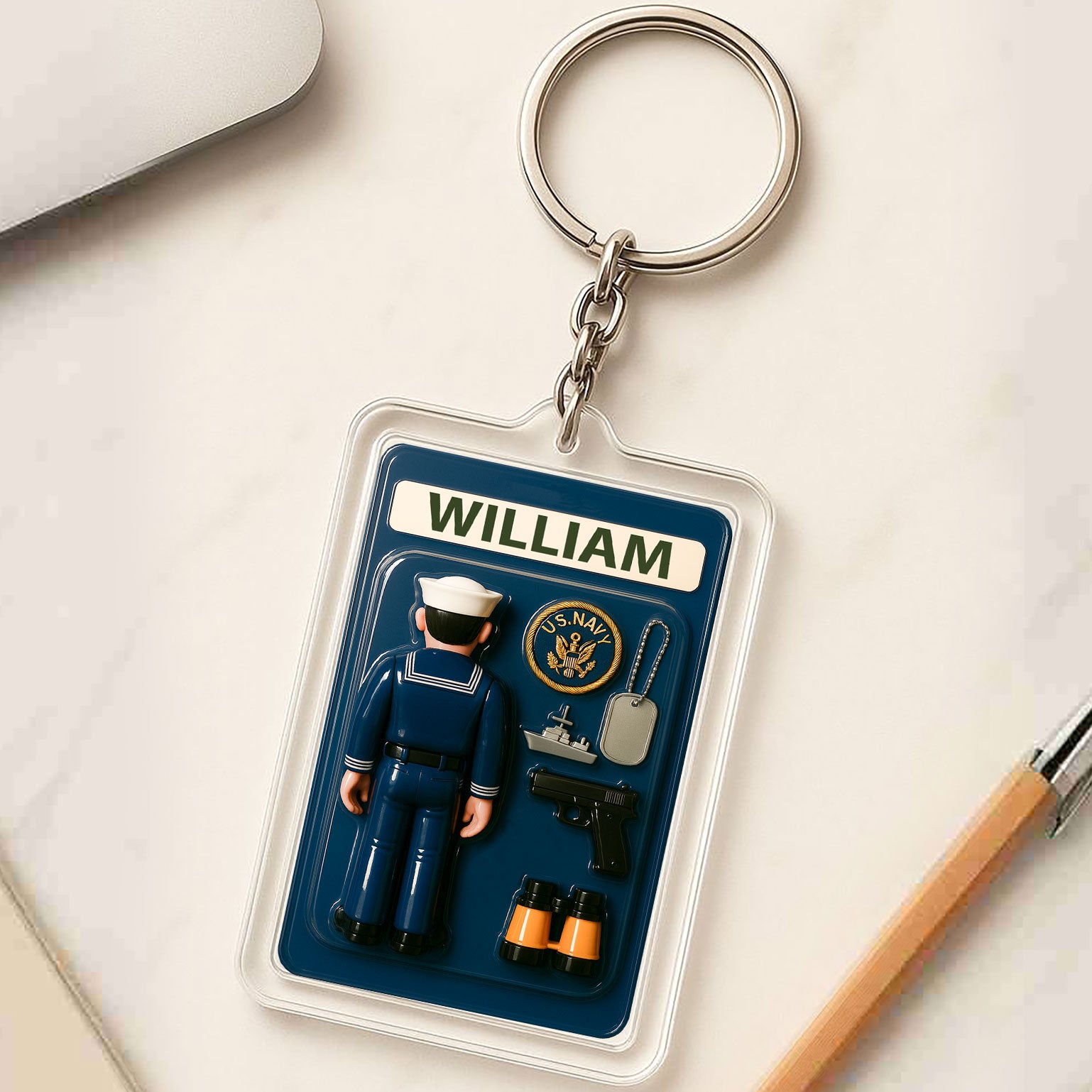Custom Name Navy Sailor Father's Day Gift - 3D Action Figure Keychain