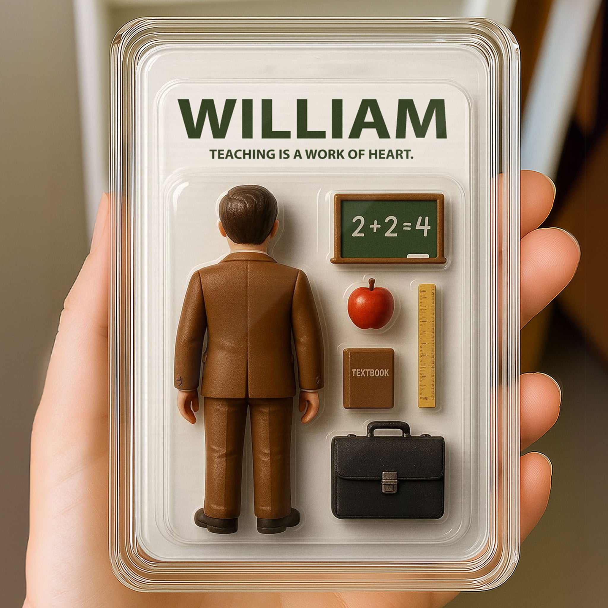 Custom Name Teacher Dad Father's Day Gift - 3D "Teaching is a Work of Heart" Action Figure Plaque Decor