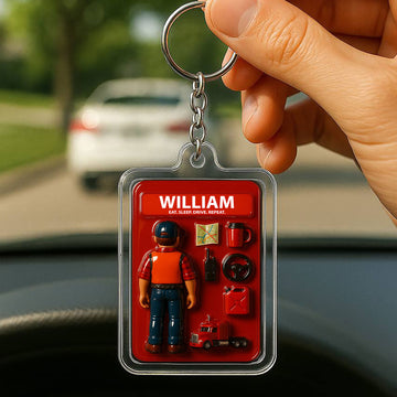 Custom Name Trucker Dad Father's Day Gift - 3D "Eat Sleep Drive Repeat" Action Figure Keychain