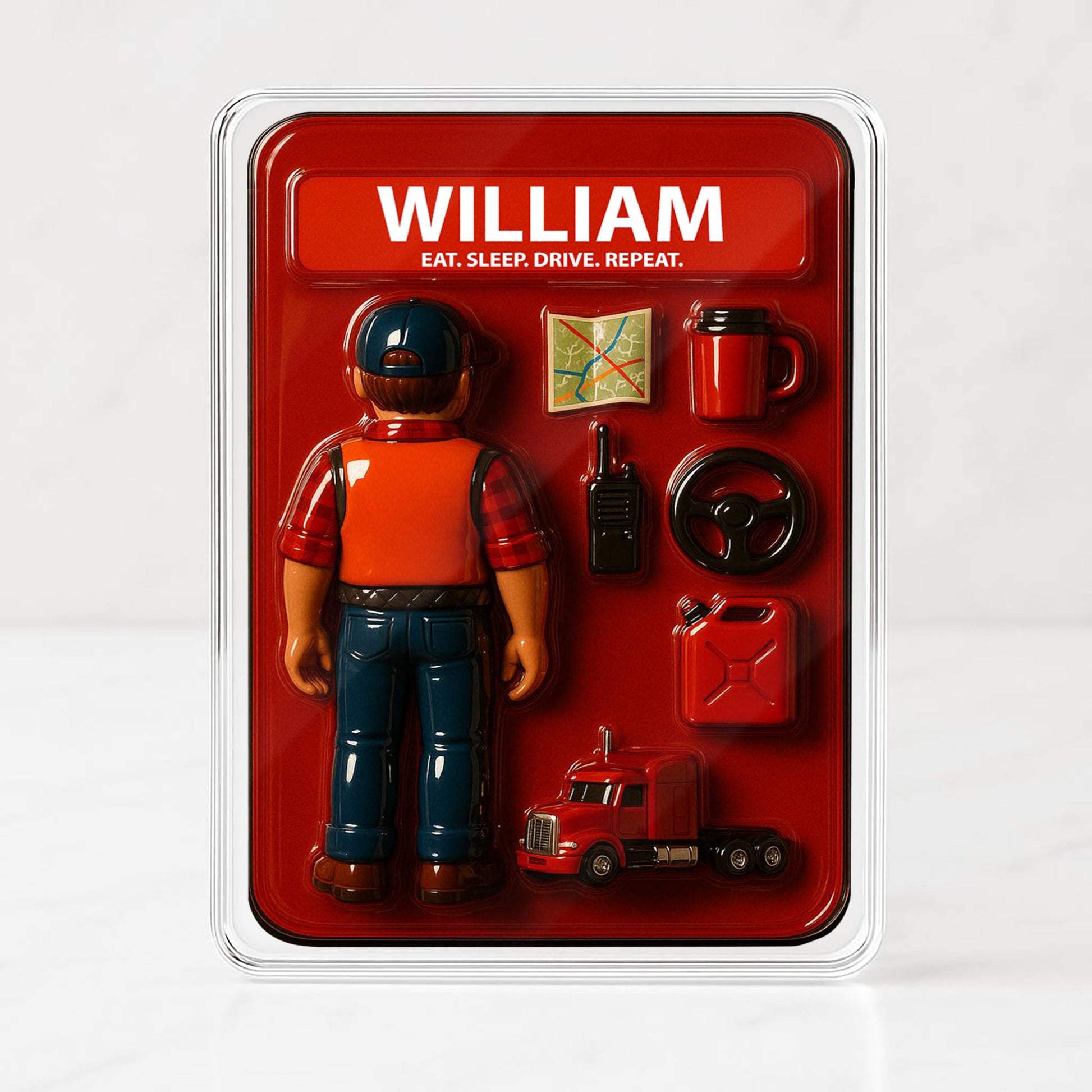 Custom Name Trucker Dad Father's Day Gift - 3D "Eat Sleep Drive Repeat" Action Figure Plaque Decor