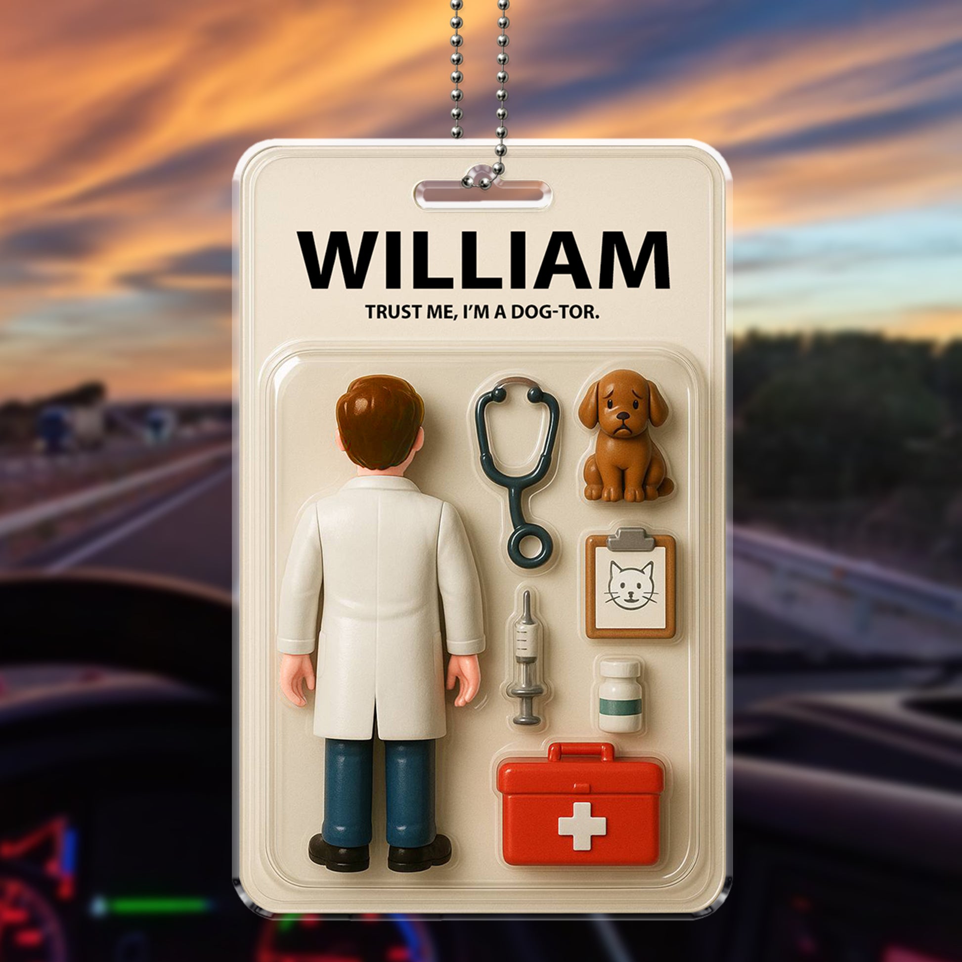 Custom Name Vet Car Ornament - Funny "I'm a Dog-tor" Design