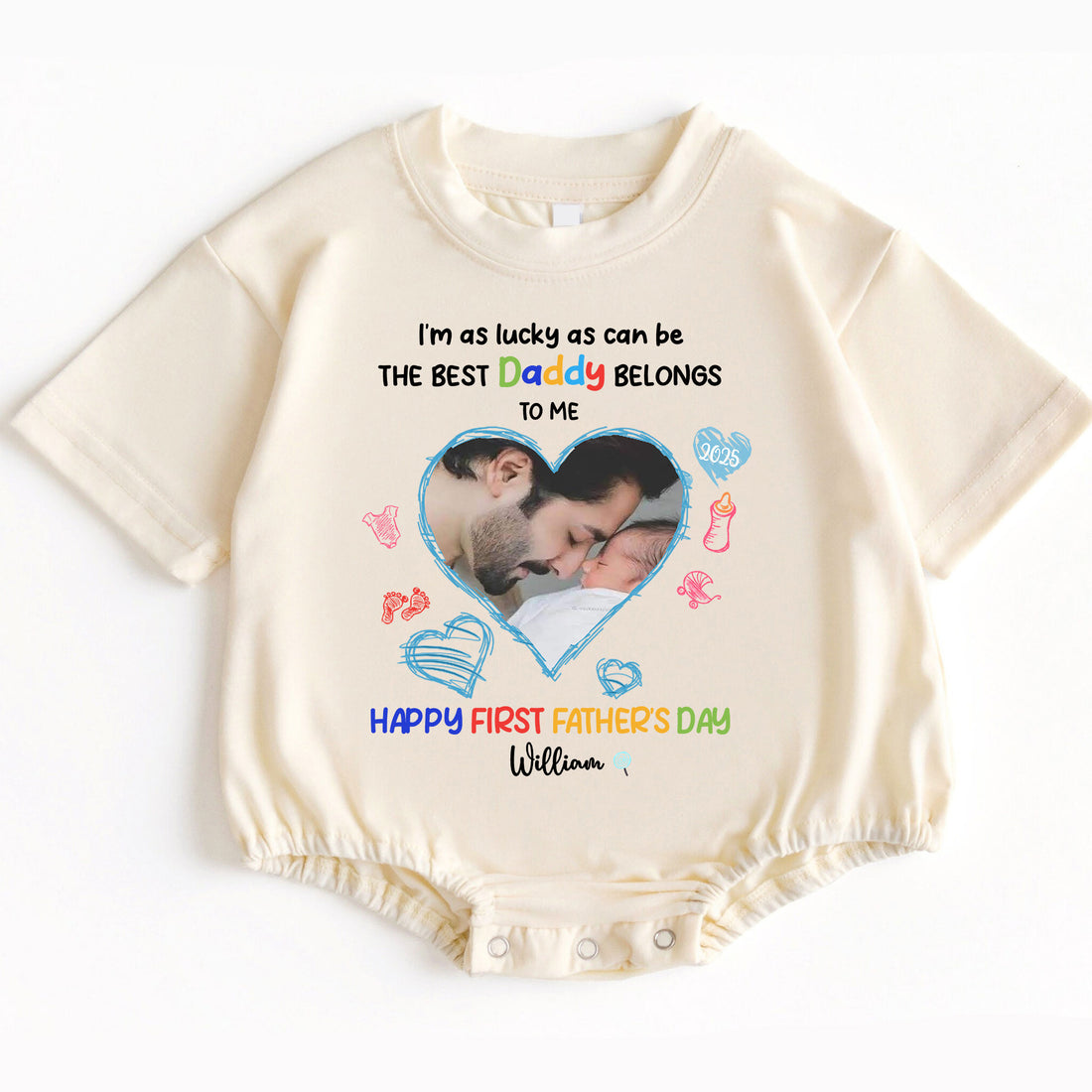 Personalized First Father's Day Gift Baby Onesie with Photo