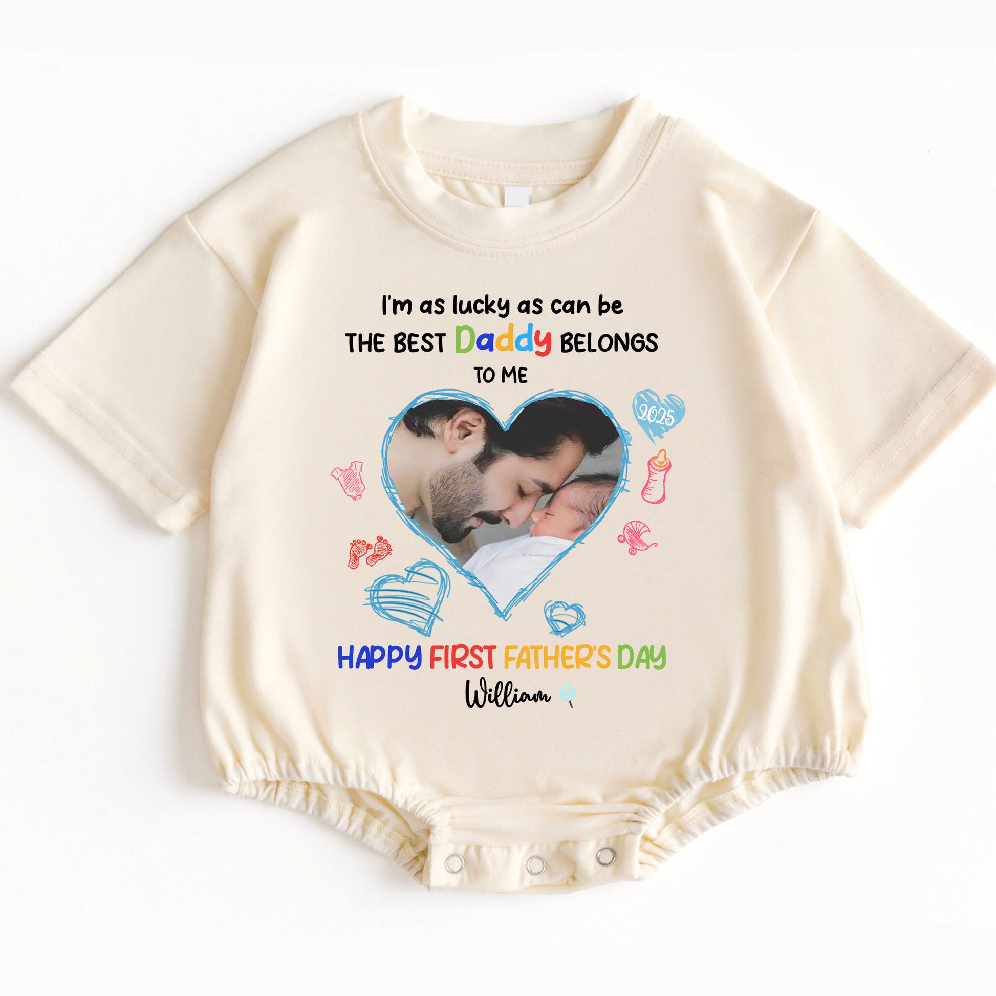Custom Photo First Father's Day Gift for New Dad - Baby Bodysuit