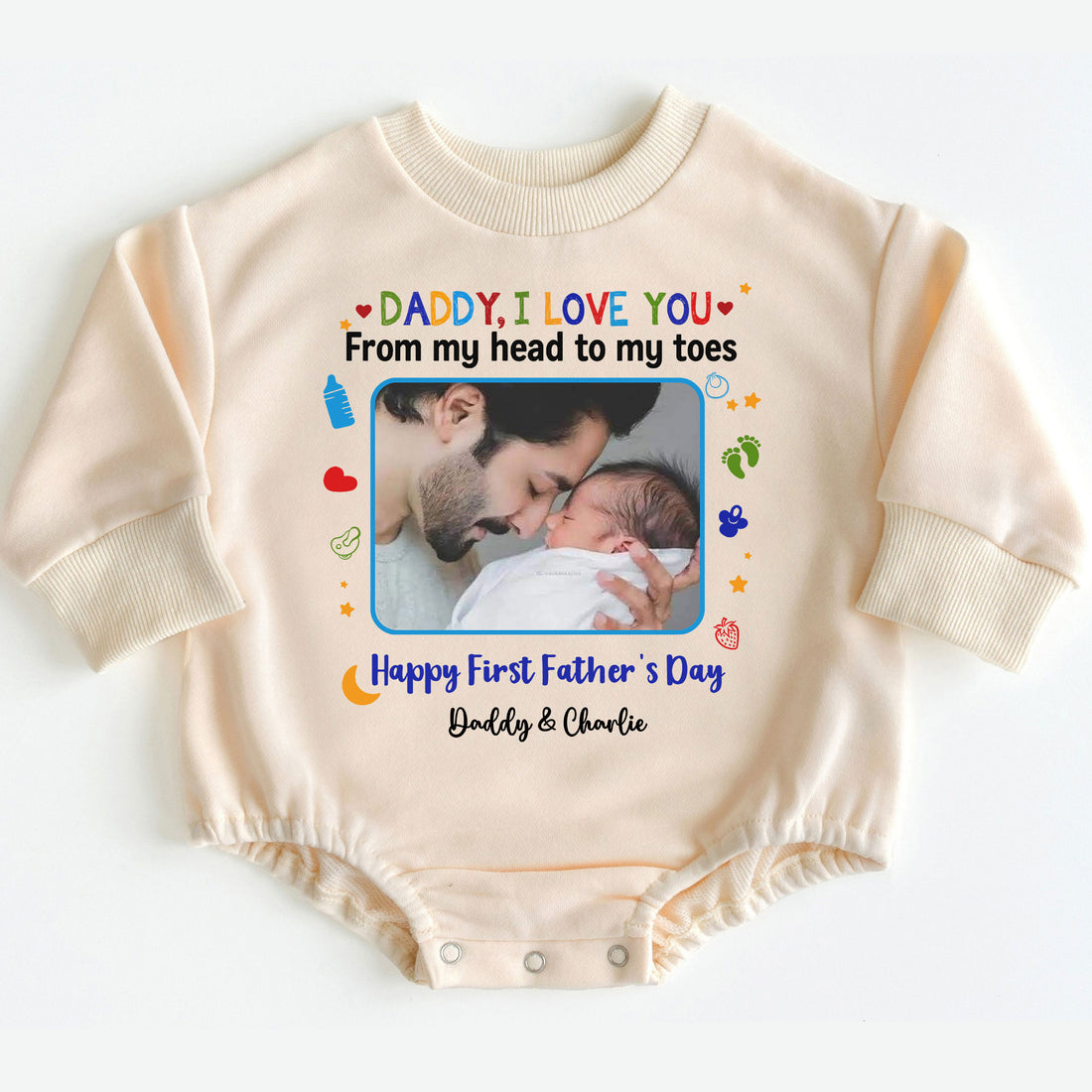 Custom Photo First Father's Day Gift for New Dad - Baby Bodysuit